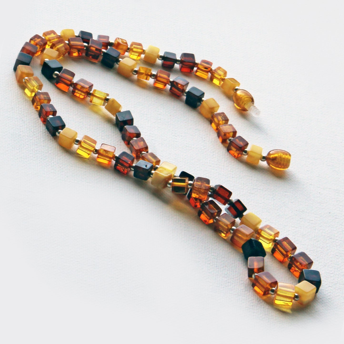 Baltic Amber Necklace, Colorful Gemstone Necklace, Amber Cubic Beads Necklace