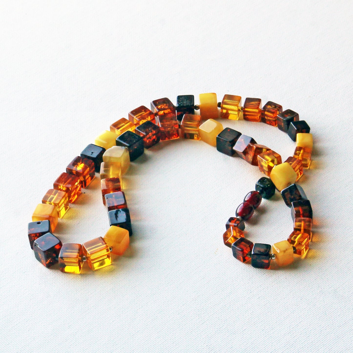 Baltic Amber Necklace, Gemstone Necklace, Amber Cubic Beads Necklace, Colorful Amber Stone Beads