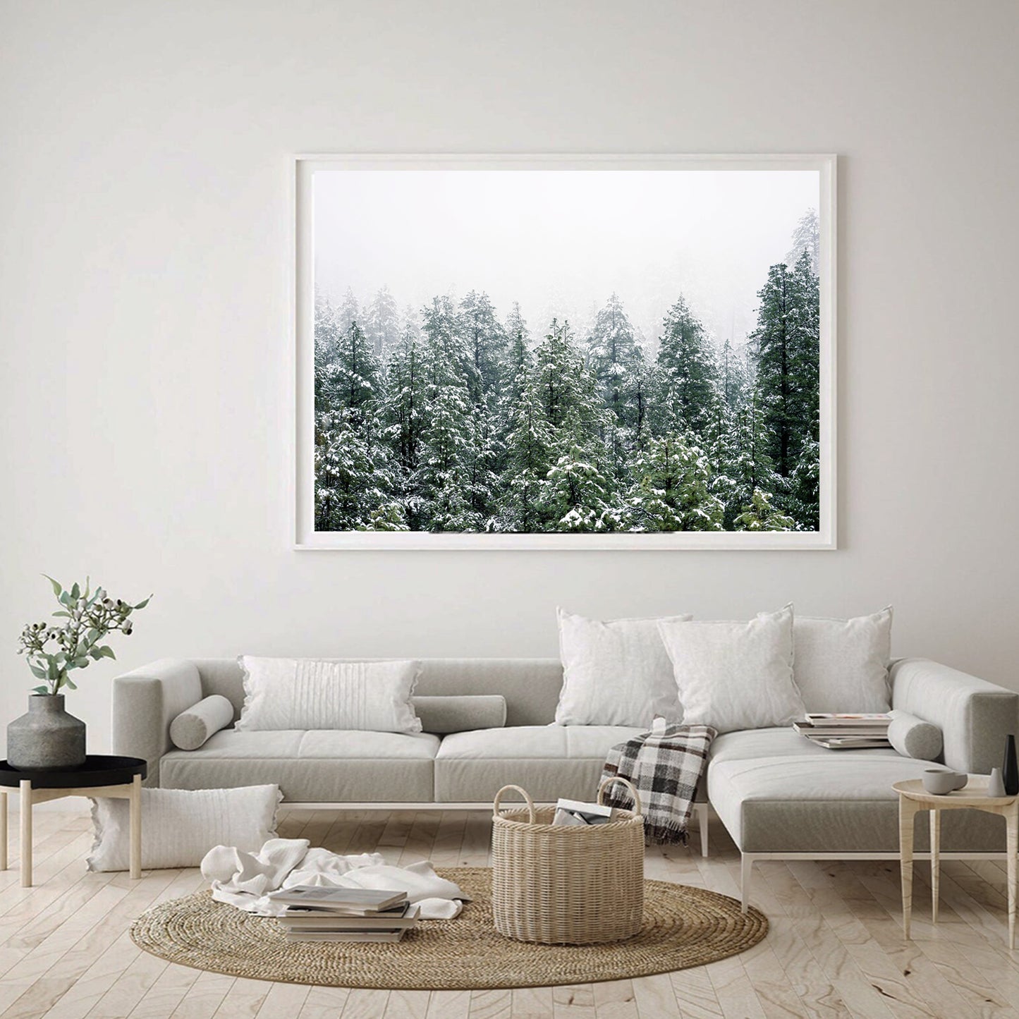 Winter Forest Wall Art | Green Pine Tree Forest with Snow Large Poster