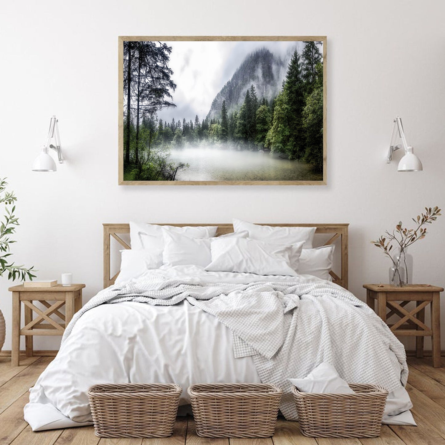 Austria Mountain Lake Wall Art | Pine Tree Forest in the Morning Fog