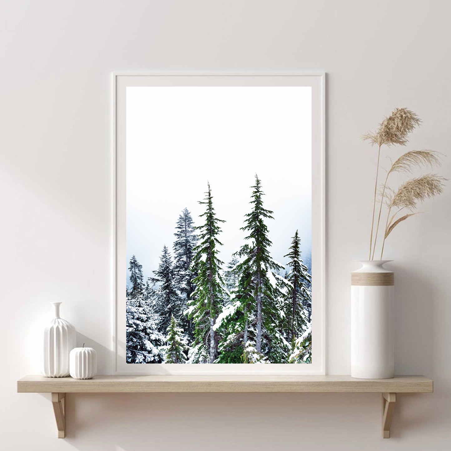 Winter Forest Wall Art | Green Pine Tree Forest with Snow Large Print or Canvas
