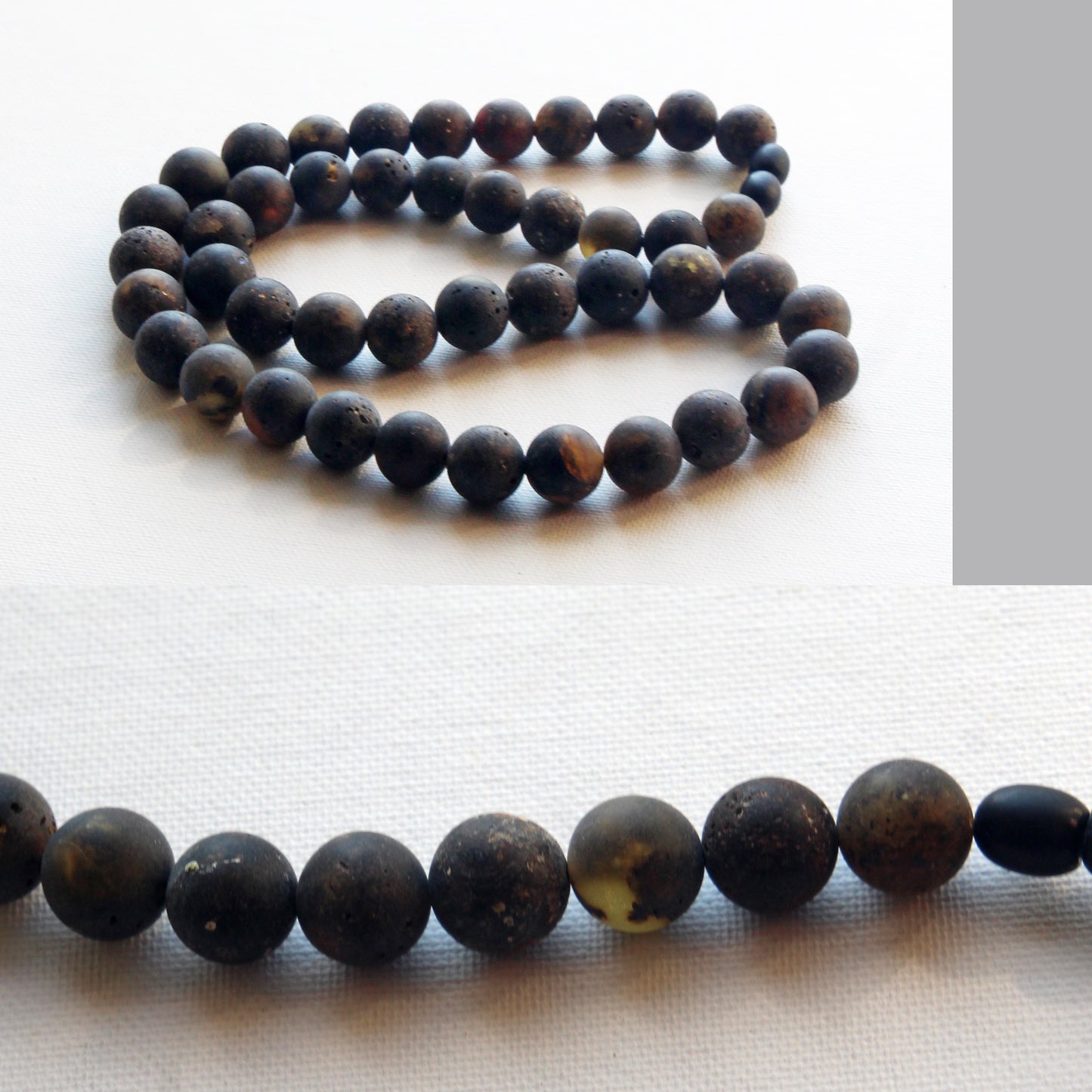 Genuine Baltic Amber Necklace, Gemstone Men's Necklace, Black Amber Stones Necklace for Men