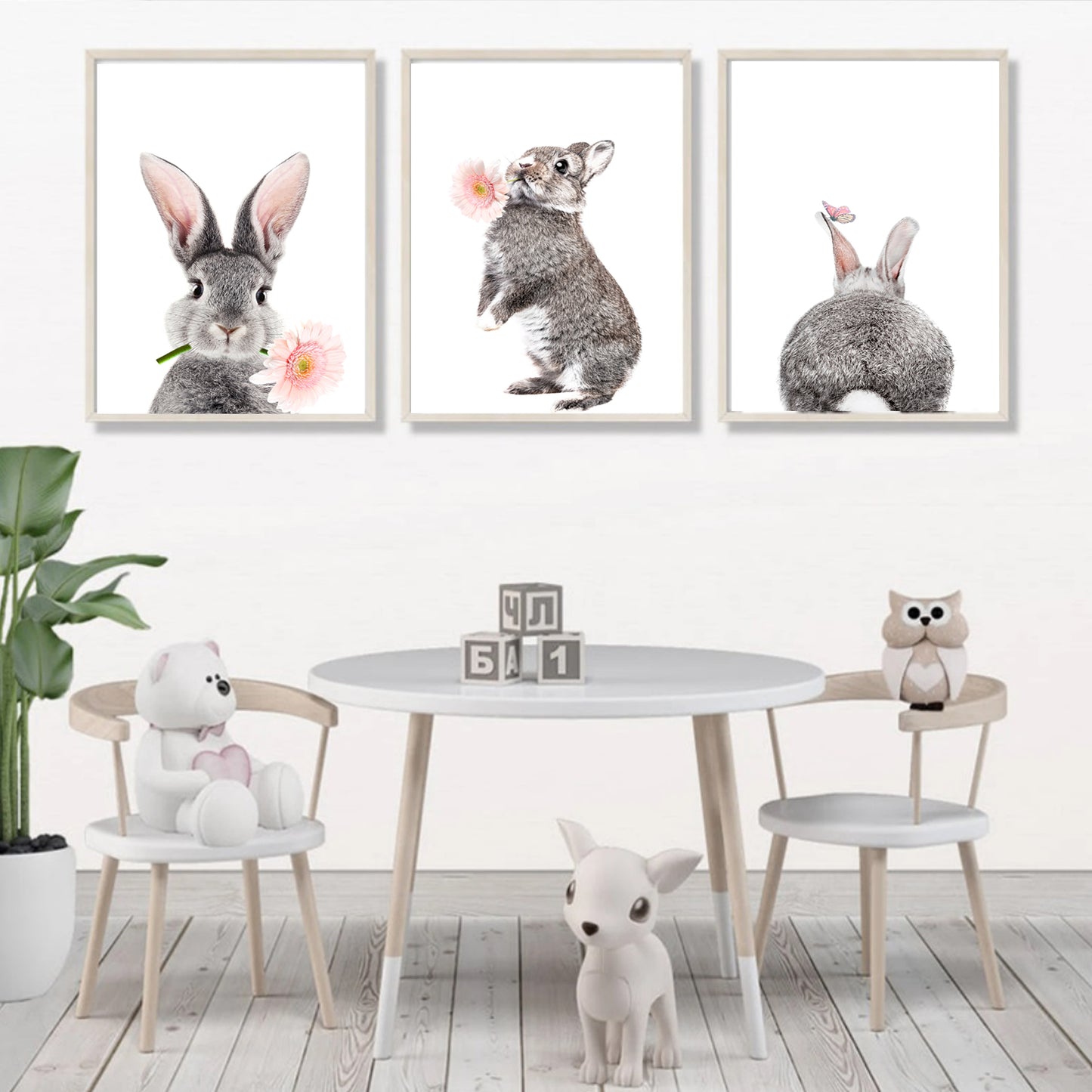 Bunny 3 piece wall art for kids room.
