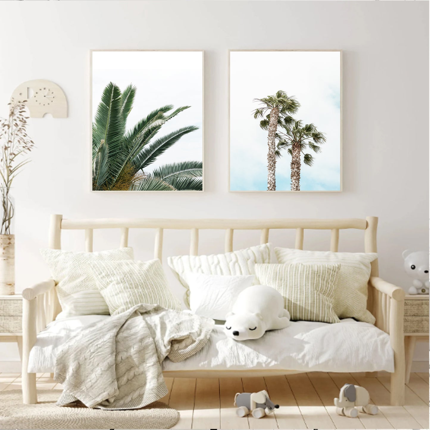 Palm Tree Poster Set of 2 Piece, Tropical Plant Leaves, Beach Wall Art