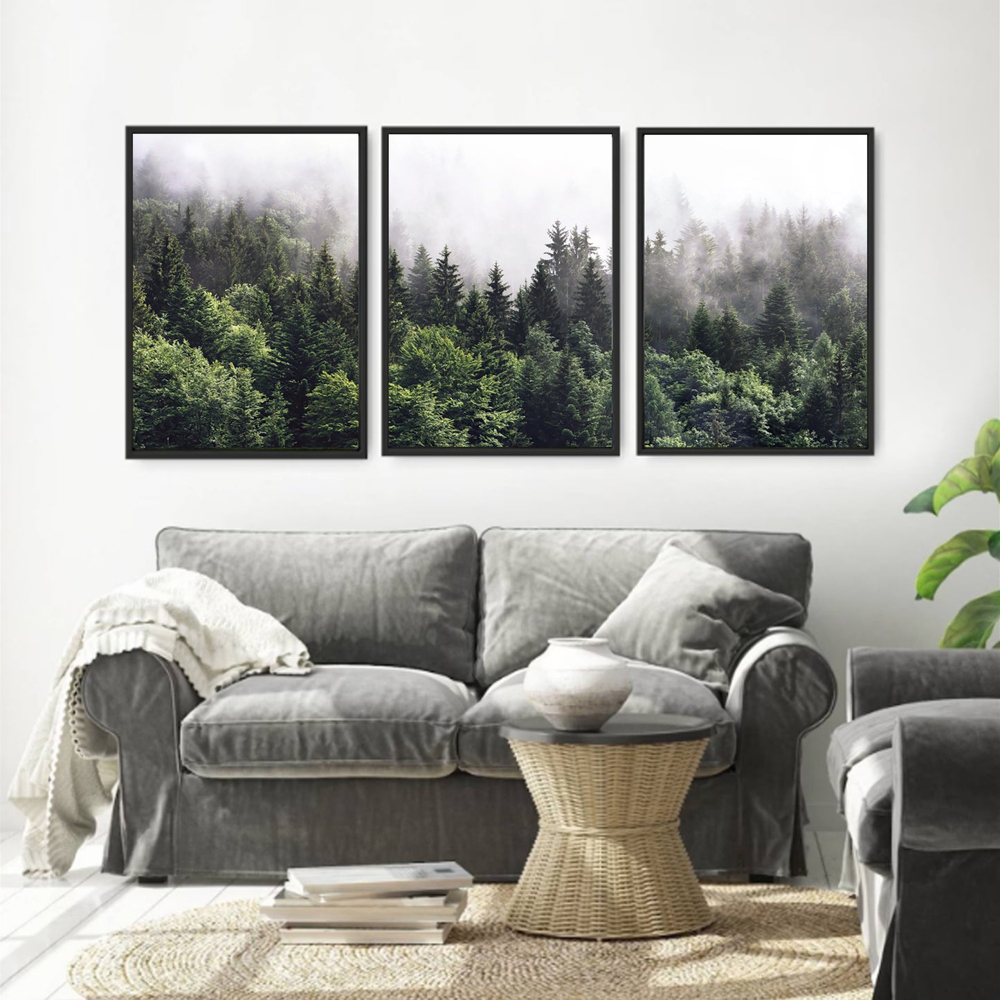 Misty Forest 3 Piece Wall Art | Foggy Forest Nature Landscape Triptych