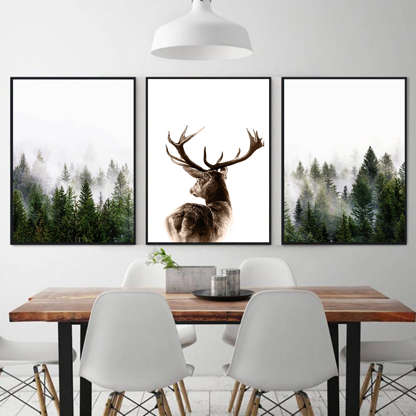 Woodland triptych with black color frames.