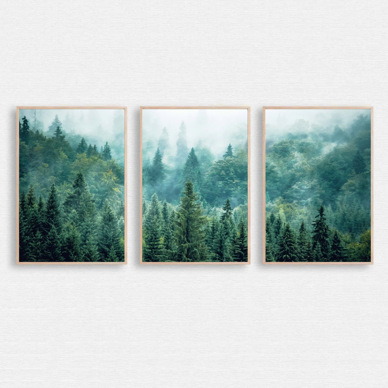 3 Piece Wall Art with Green Forest Panorama | Misty Forest Triptych – Palma