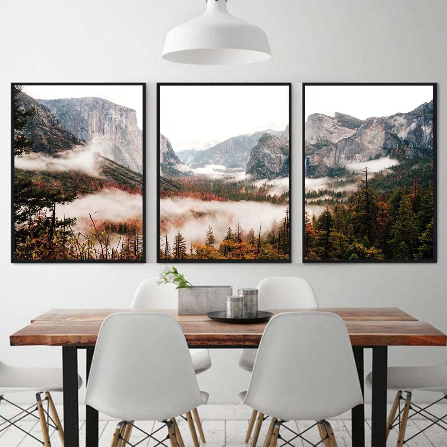 Yosemite valley triptych in black color frames.
