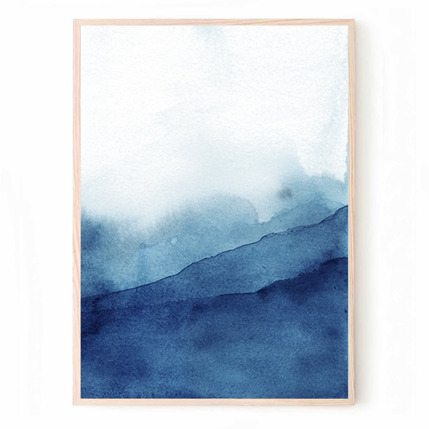 Blue Ocean Wave Triptych Art | Abstract Watercolor Navy Blue Wall Decor