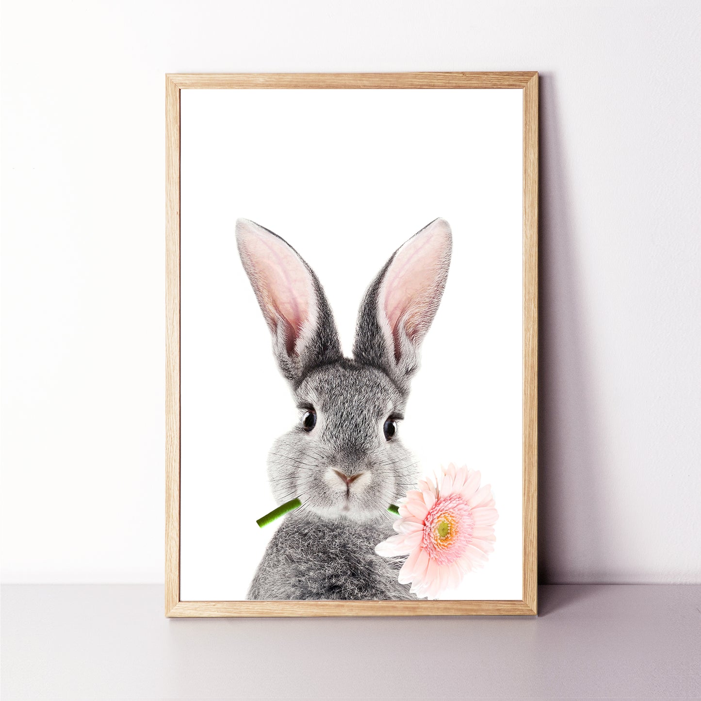 Cute bunny with pink flower wall art.