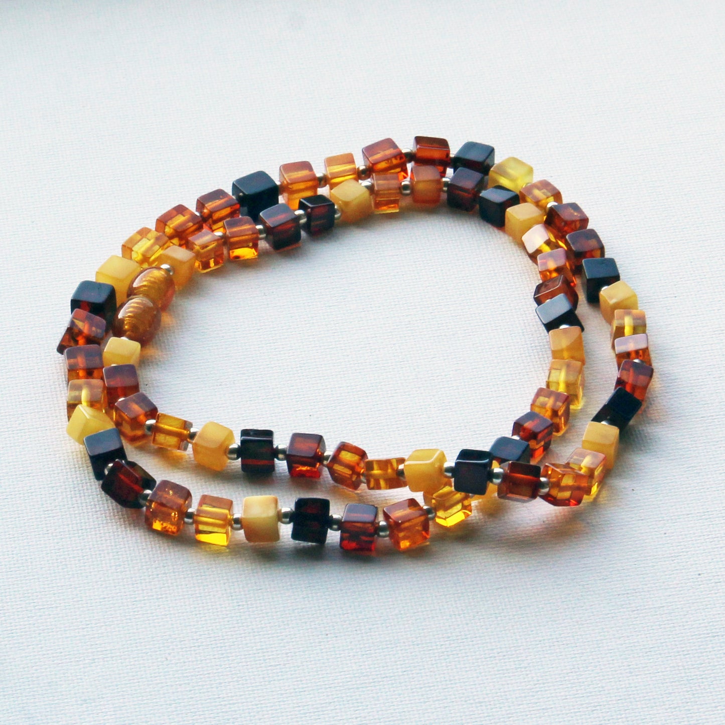 Baltic Amber Necklace, Colorful Gemstone Necklace, Amber Cubic Beads Necklace