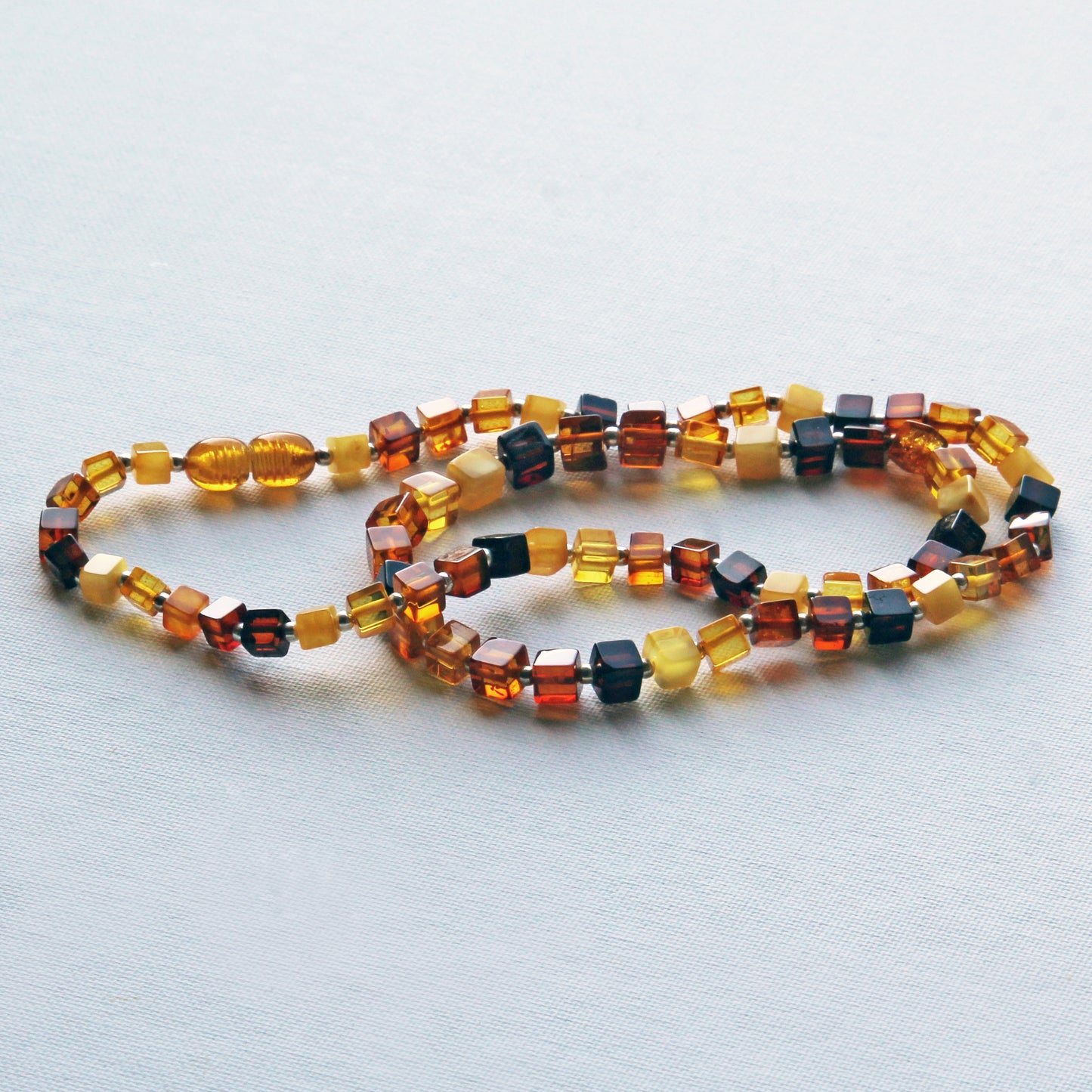 Baltic Amber Necklace, Colorful Gemstone Necklace, Amber Cubic Beads Necklace