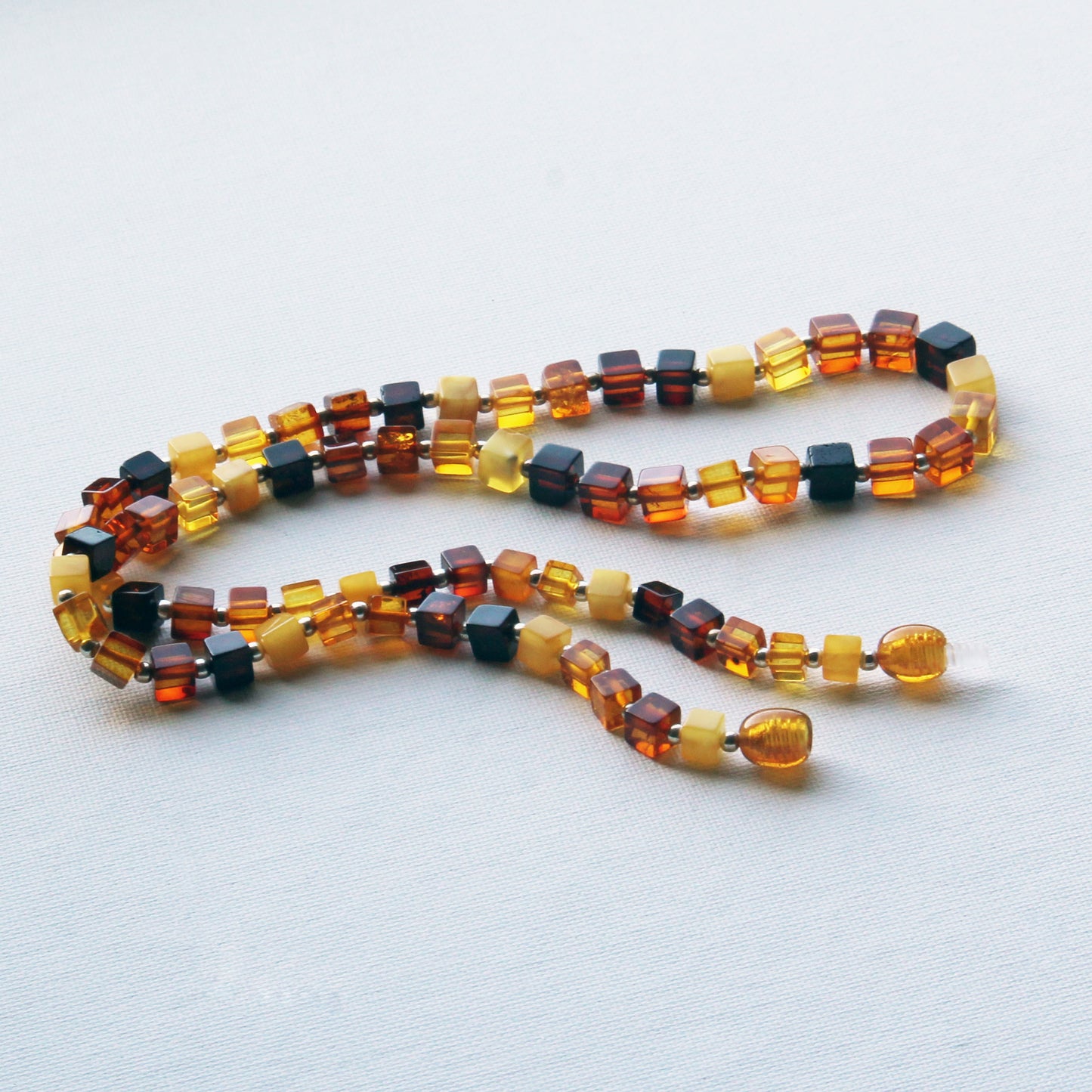 Baltic Amber Necklace, Colorful Gemstone Necklace, Amber Cubic Beads Necklace