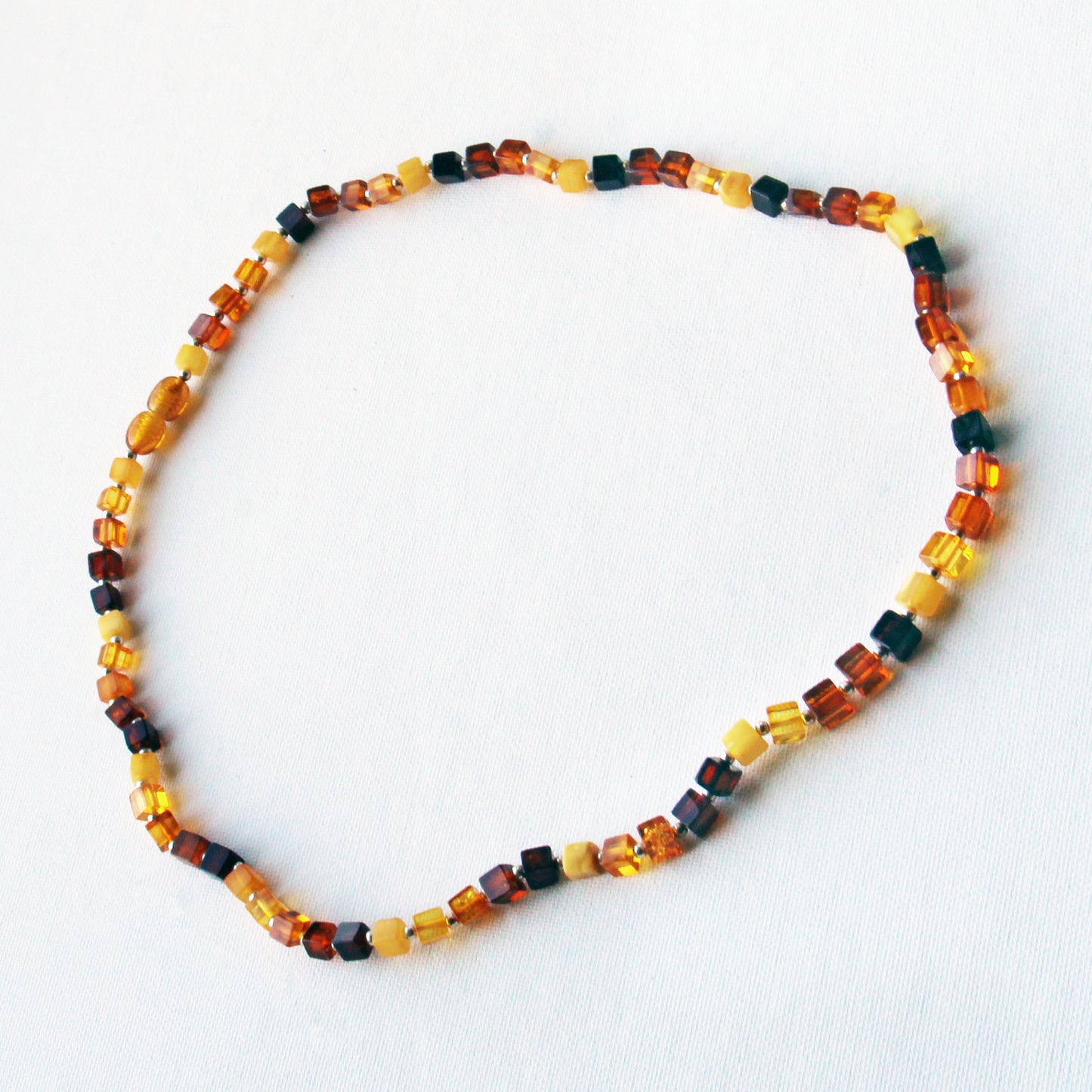 Baltic Amber Necklace, Colorful Gemstone Necklace, Amber Cubic Beads Necklace