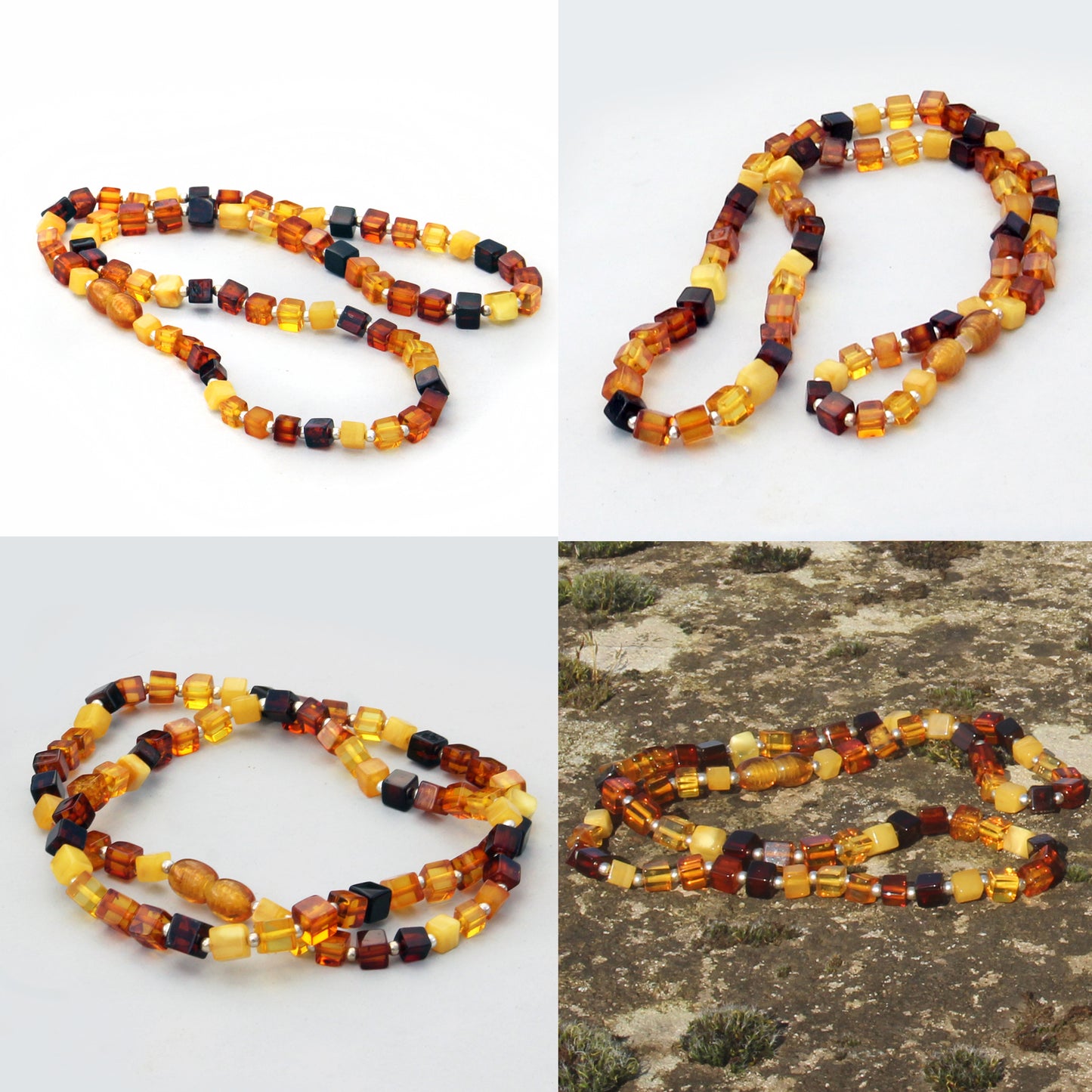 Baltic Amber Necklace, Colorful Gemstone Necklace, Amber Cubic Beads Necklace