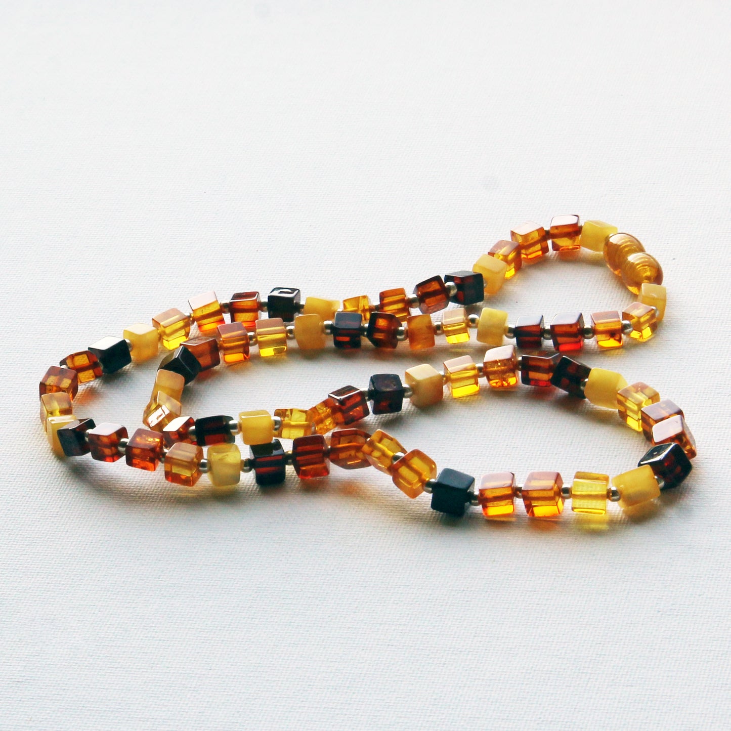 Baltic Amber Necklace, Colorful Gemstone Necklace, Amber Cubic Beads Necklace