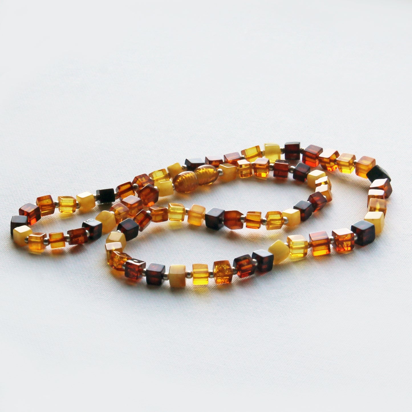 Baltic Amber Necklace, Colorful Gemstone Necklace, Amber Cubic Beads Necklace