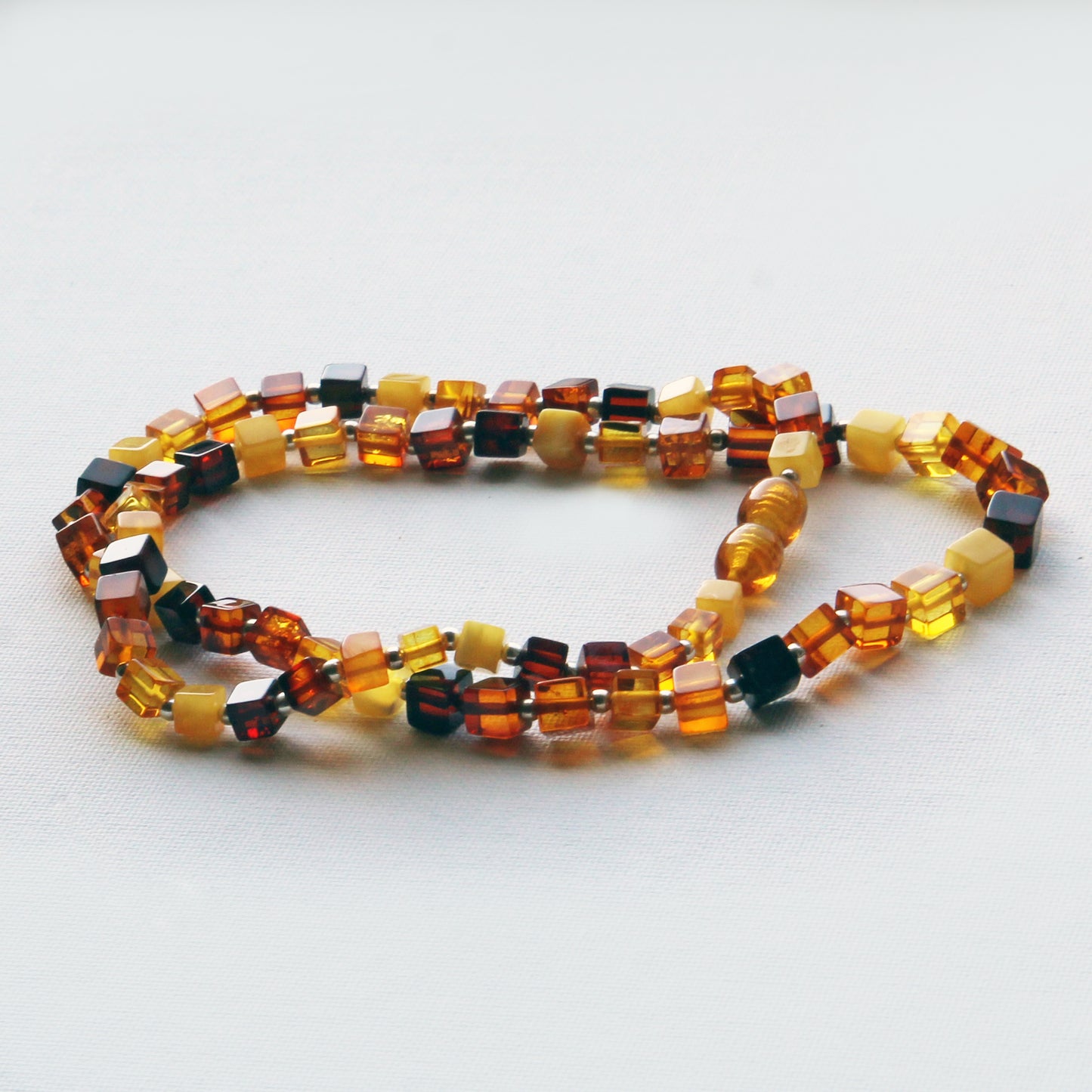 Baltic Amber Necklace, Colorful Gemstone Necklace, Amber Cubic Beads Necklace