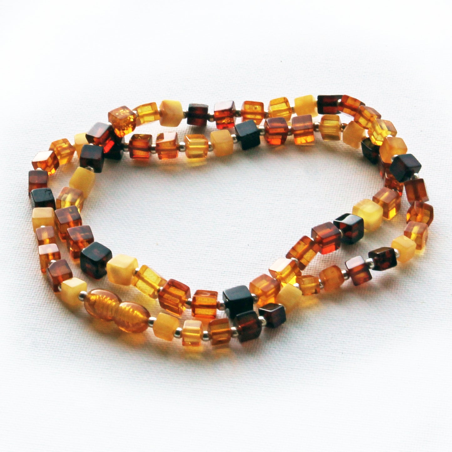 Baltic Amber Necklace, Colorful Gemstone Necklace, Amber Cubic Beads Necklace