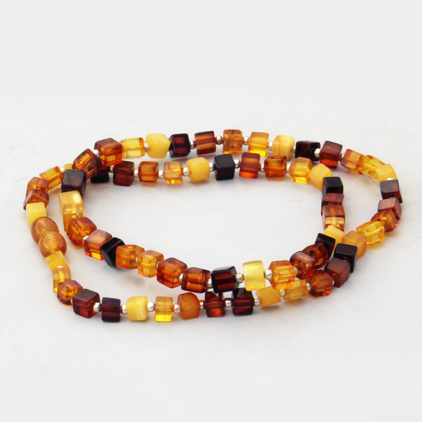 Baltic Amber Necklace, Colorful Gemstone Necklace, Amber Cubic Beads Necklace