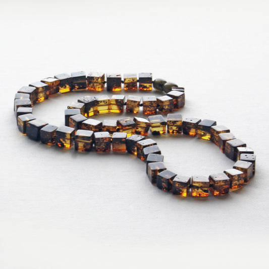 Gemstone Men's Necklace, Amber Cubic Beads Necklace for Men, Unique Amber, Gift for Him