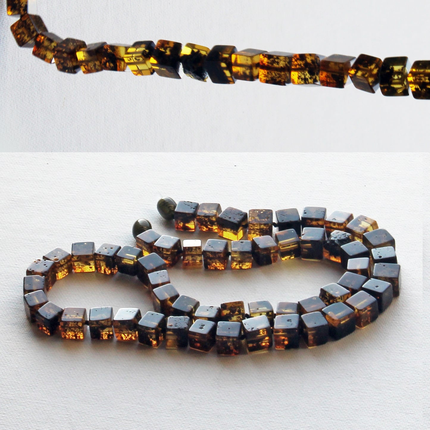 Gemstone Men's Necklace, Amber Cubic Beads Necklace for Men, Unique Amber, Gift for Him