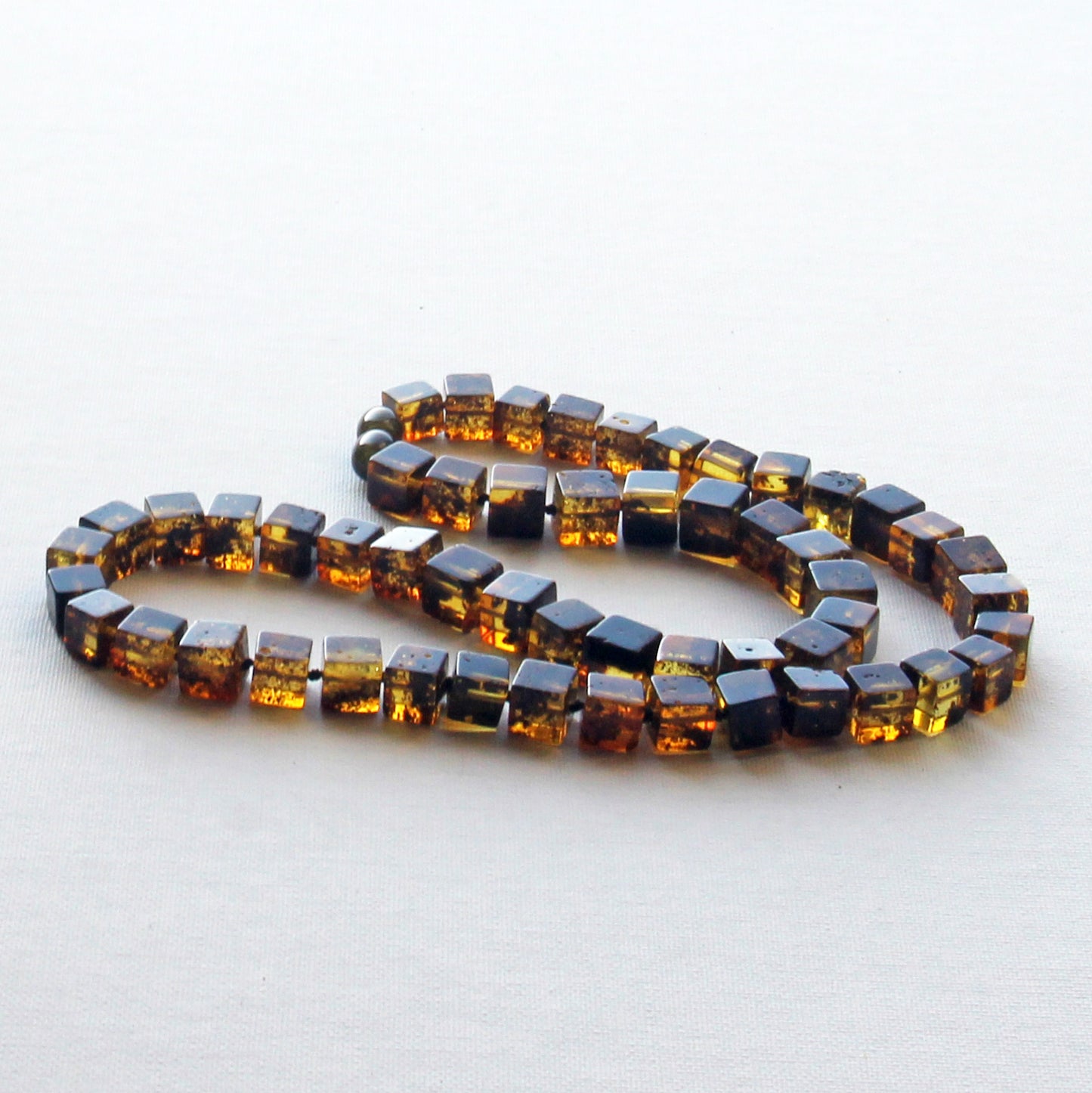 Gemstone Men's Necklace, Amber Cubic Beads Necklace for Men, Unique Amber, Gift for Him