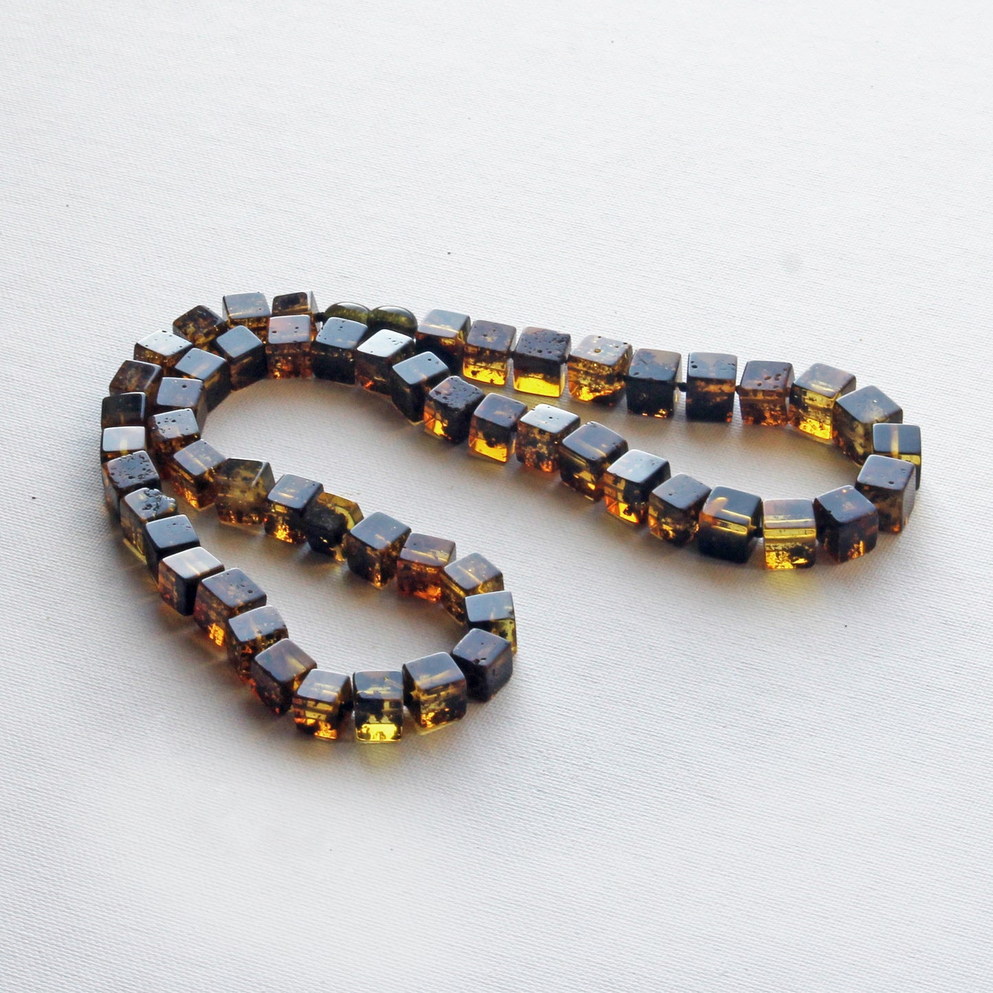 Gemstone Men's Necklace, Amber Cubic Beads Necklace for Men, Unique Amber, Gift for Him