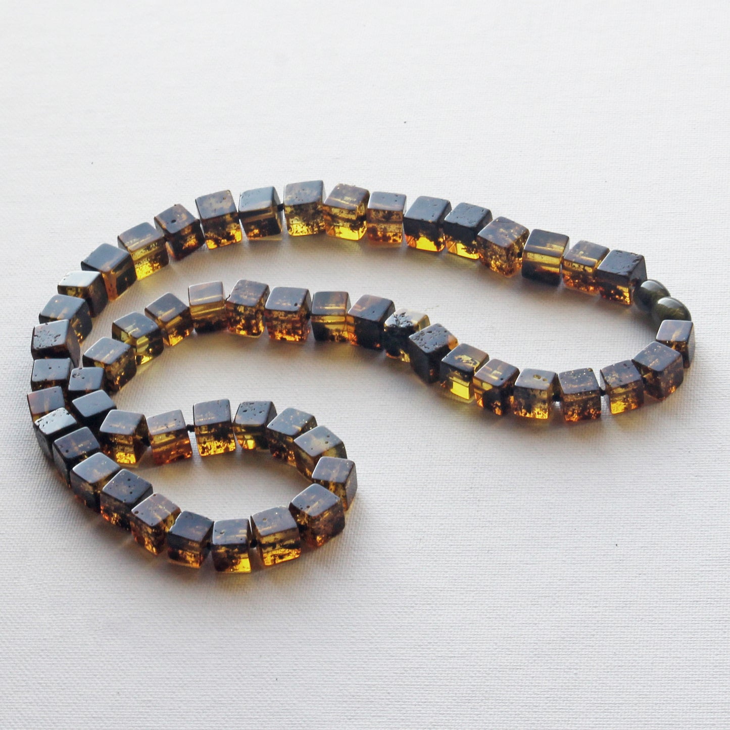 Gemstone Men's Necklace, Amber Cubic Beads Necklace for Men, Unique Amber, Gift for Him