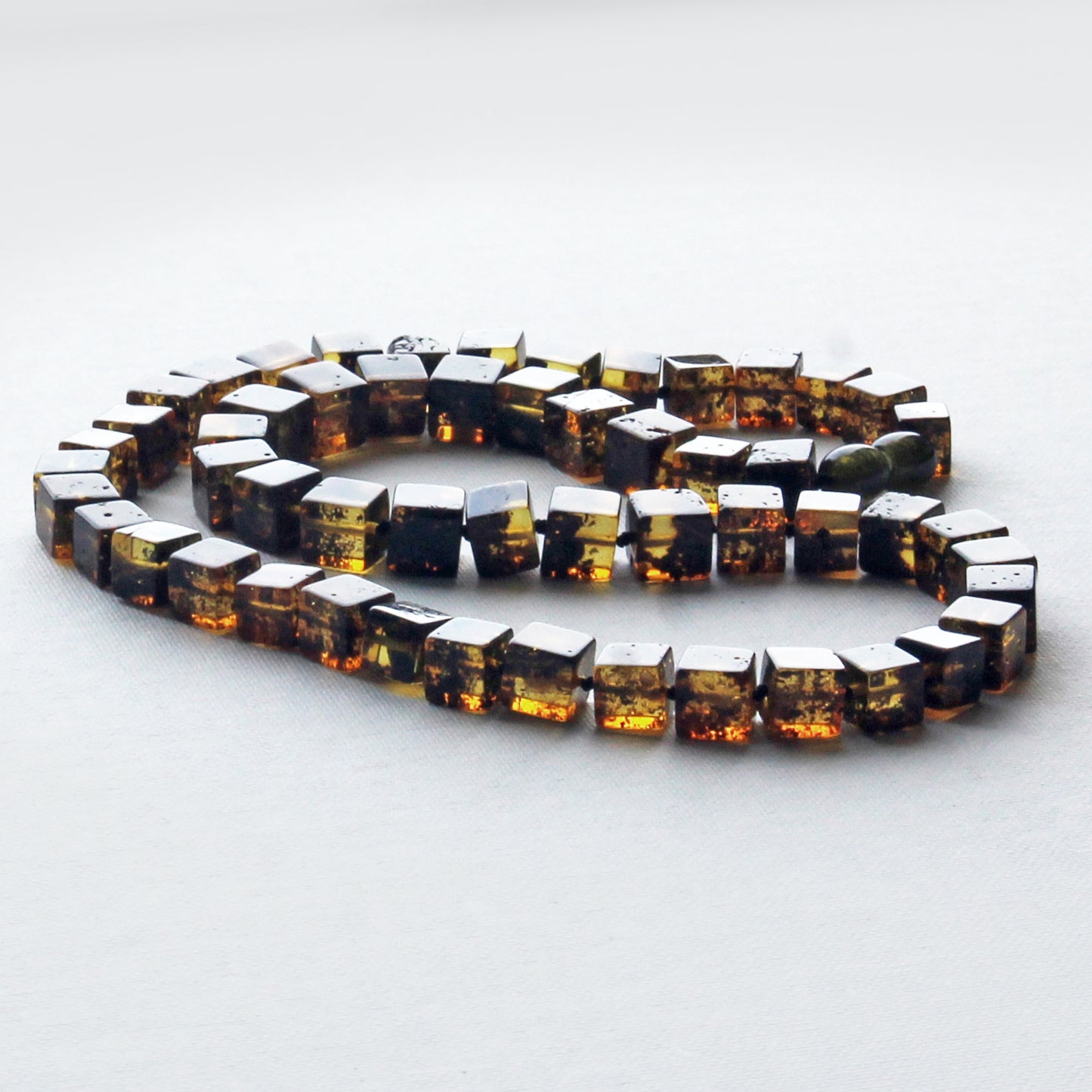 Gemstone Men's Necklace, Amber Cubic Beads Necklace for Men, Unique Amber, Gift for Him