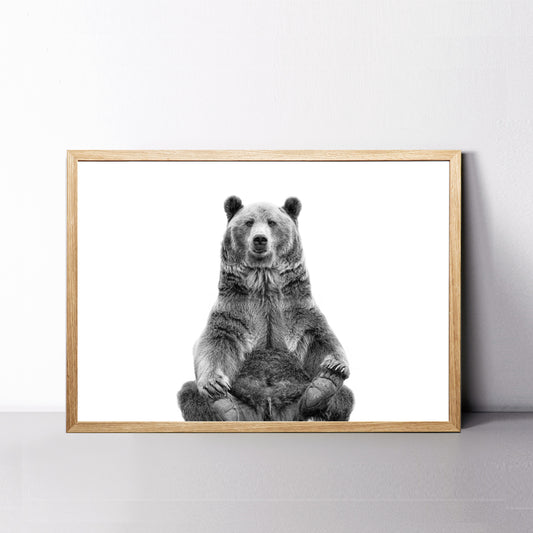 Sitting bear black white poster.