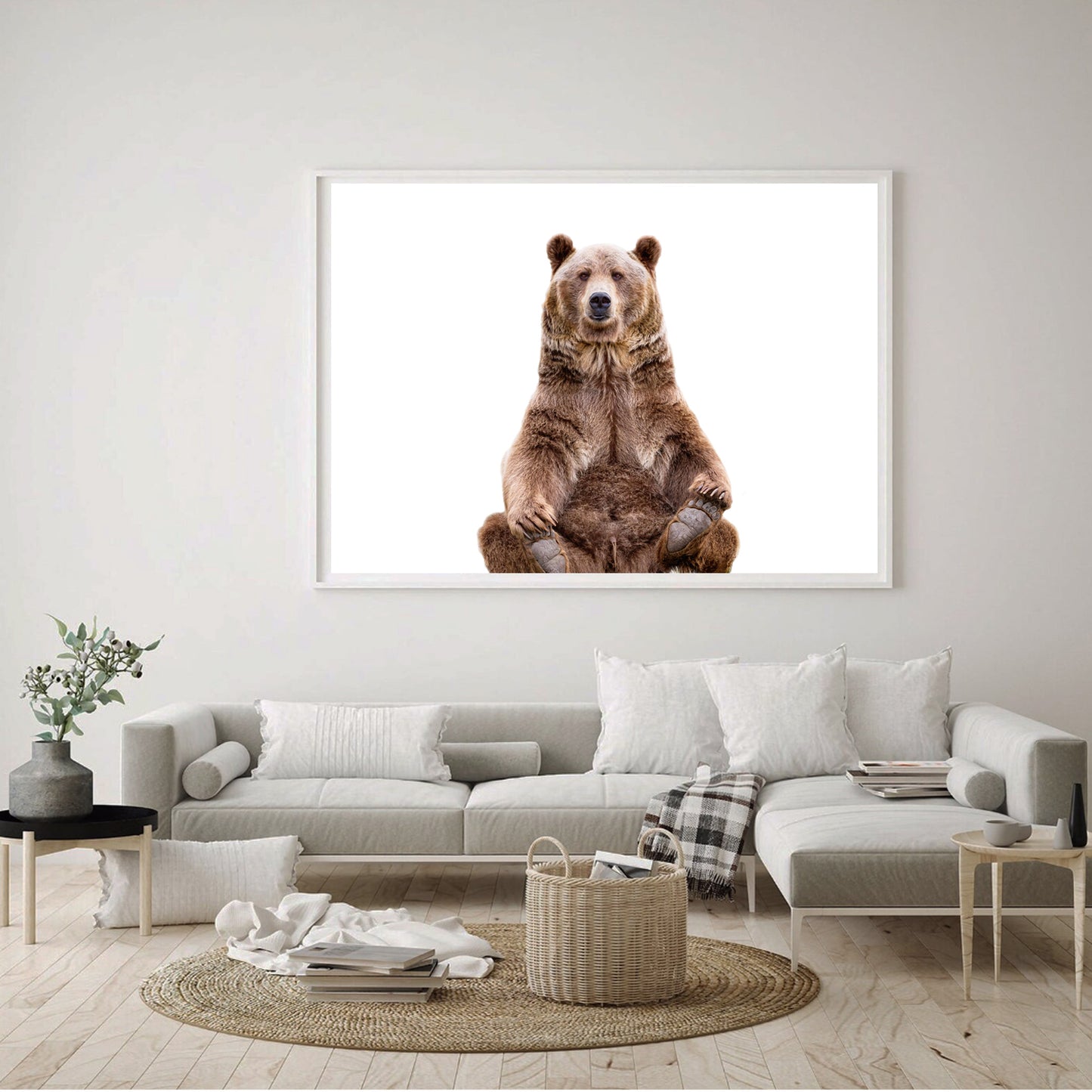 Sitting bear print in living room.