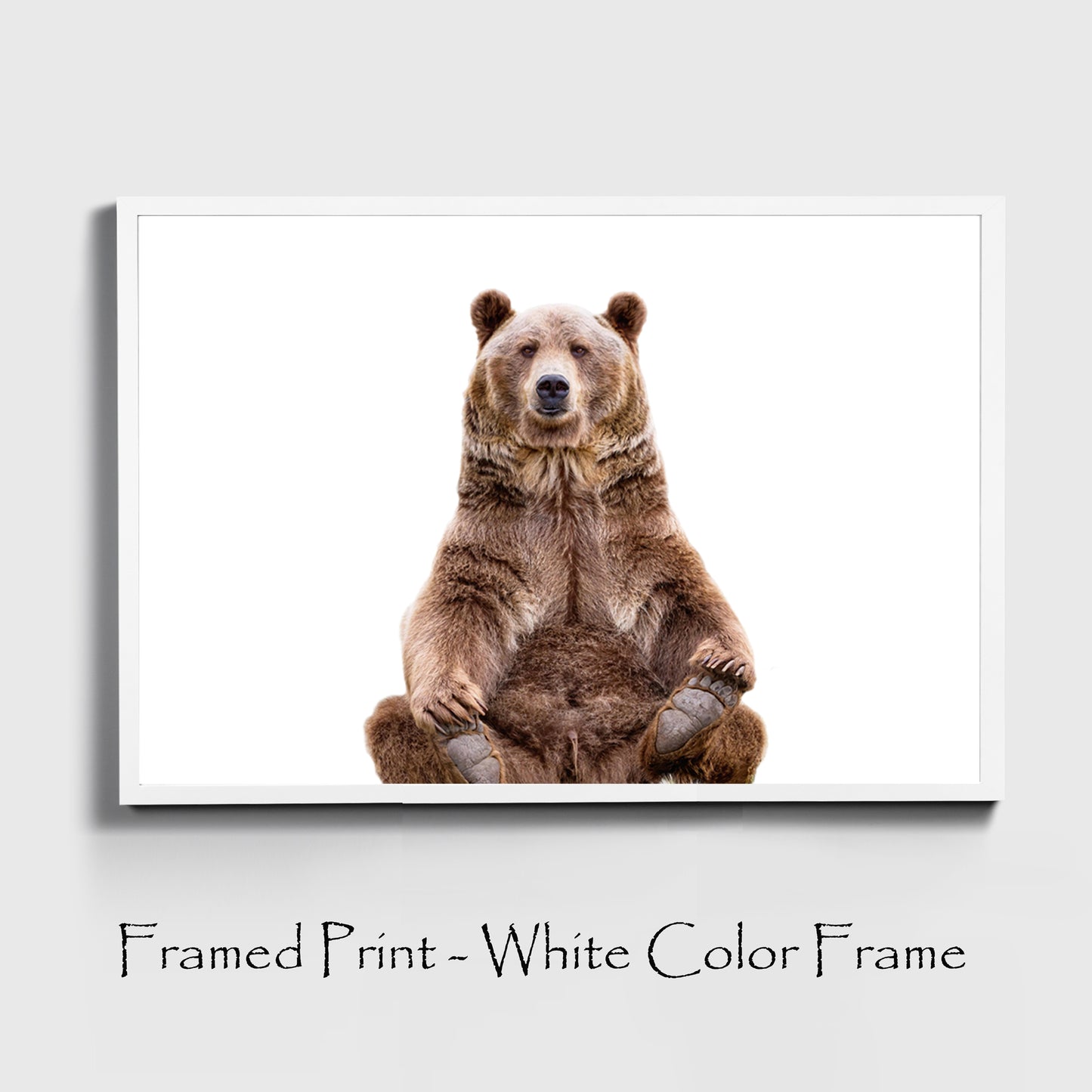 Sitting bear print in white color frame.