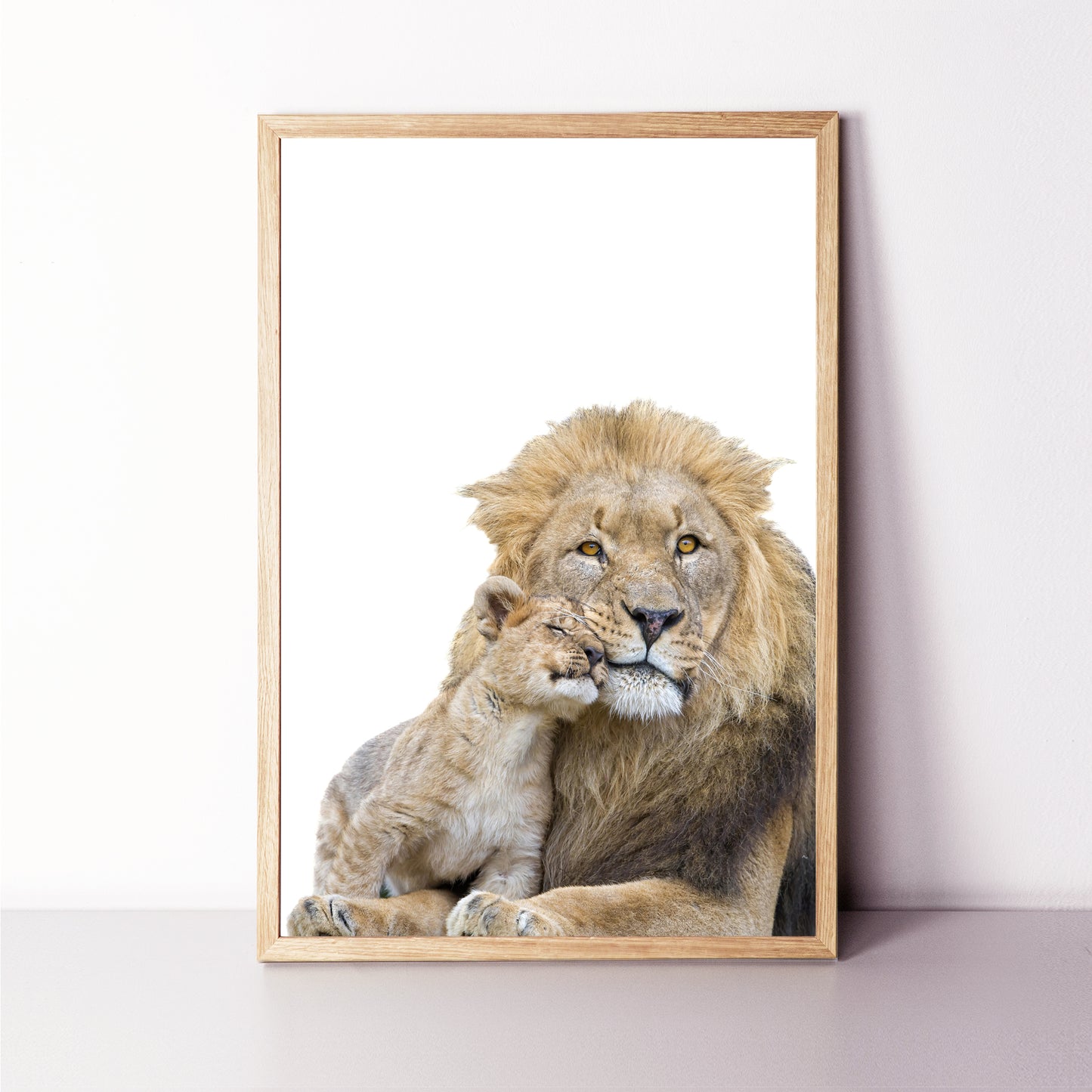 Big lion with lion cub colorful photo.