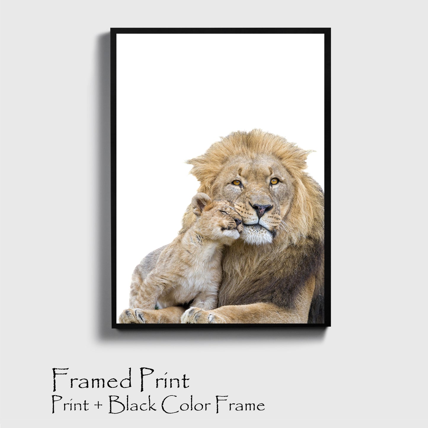 Lion and cub print in black color frame.