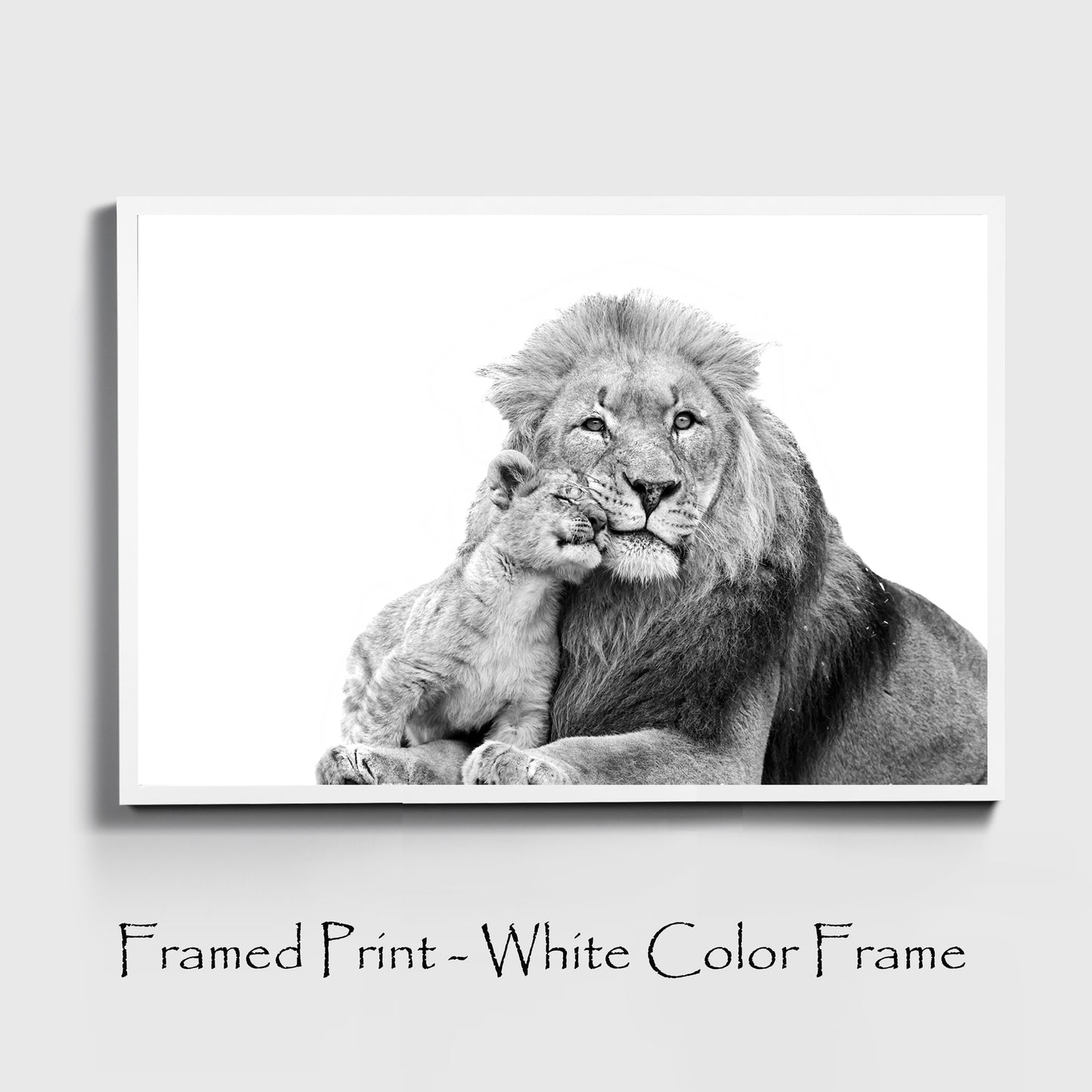 Lion and cub print in white color frame.