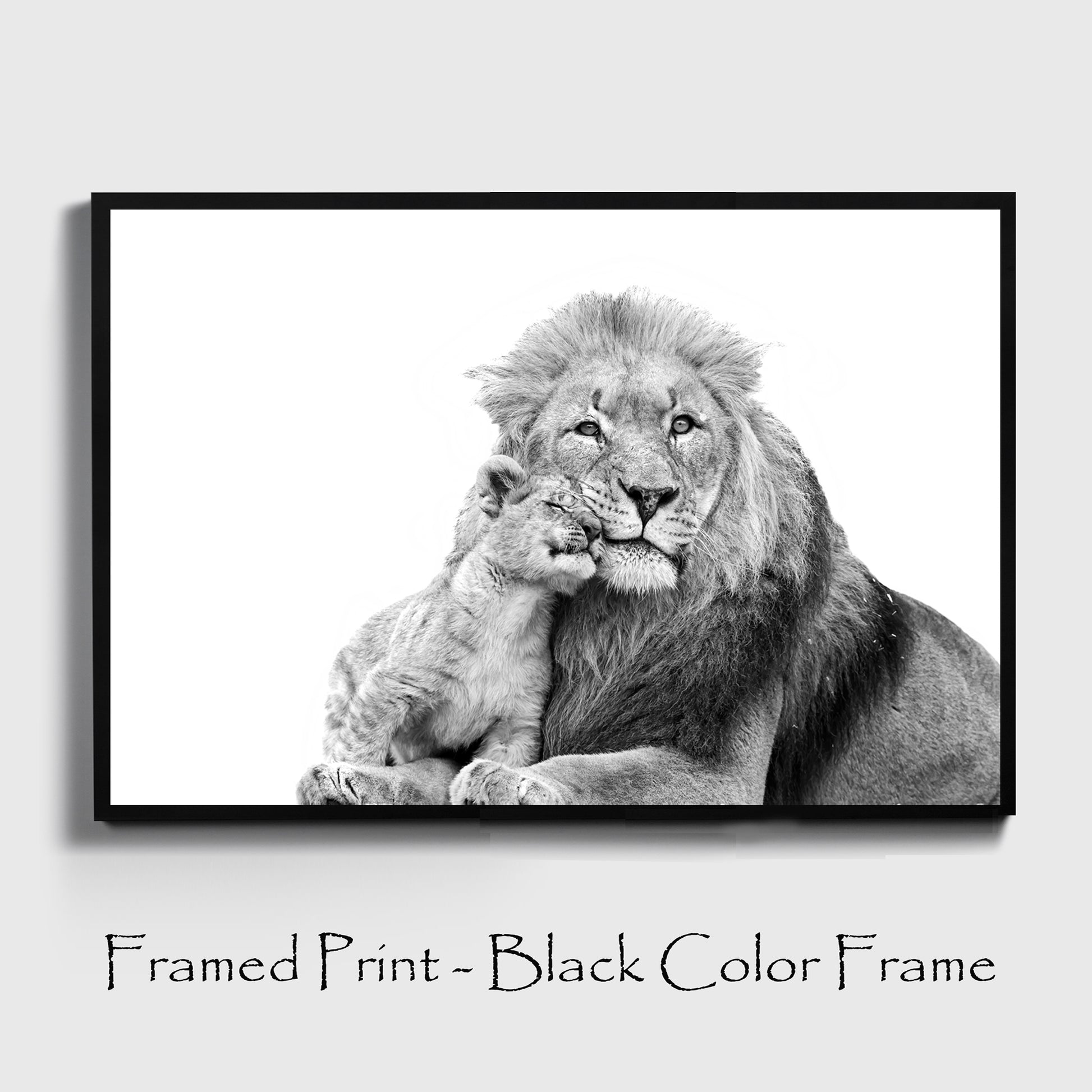 Lion and cub print in black color frame.