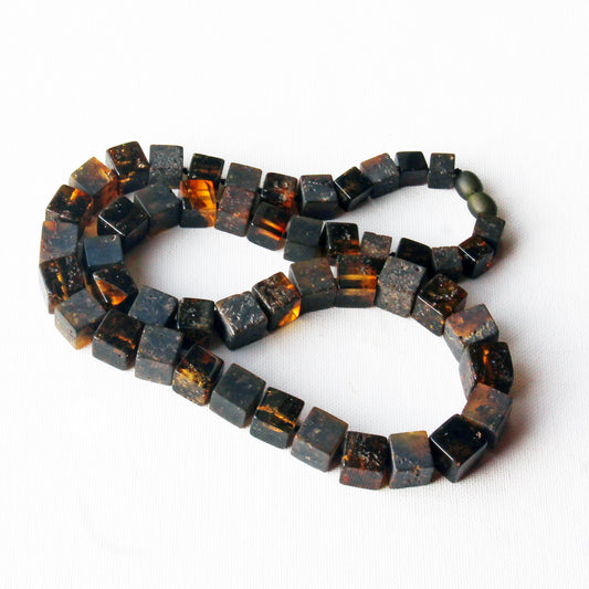 Luxury Amber Necklace for Men, Gemstone Men's Necklace, Cubic Amber Necklace, Large Amber Beads
