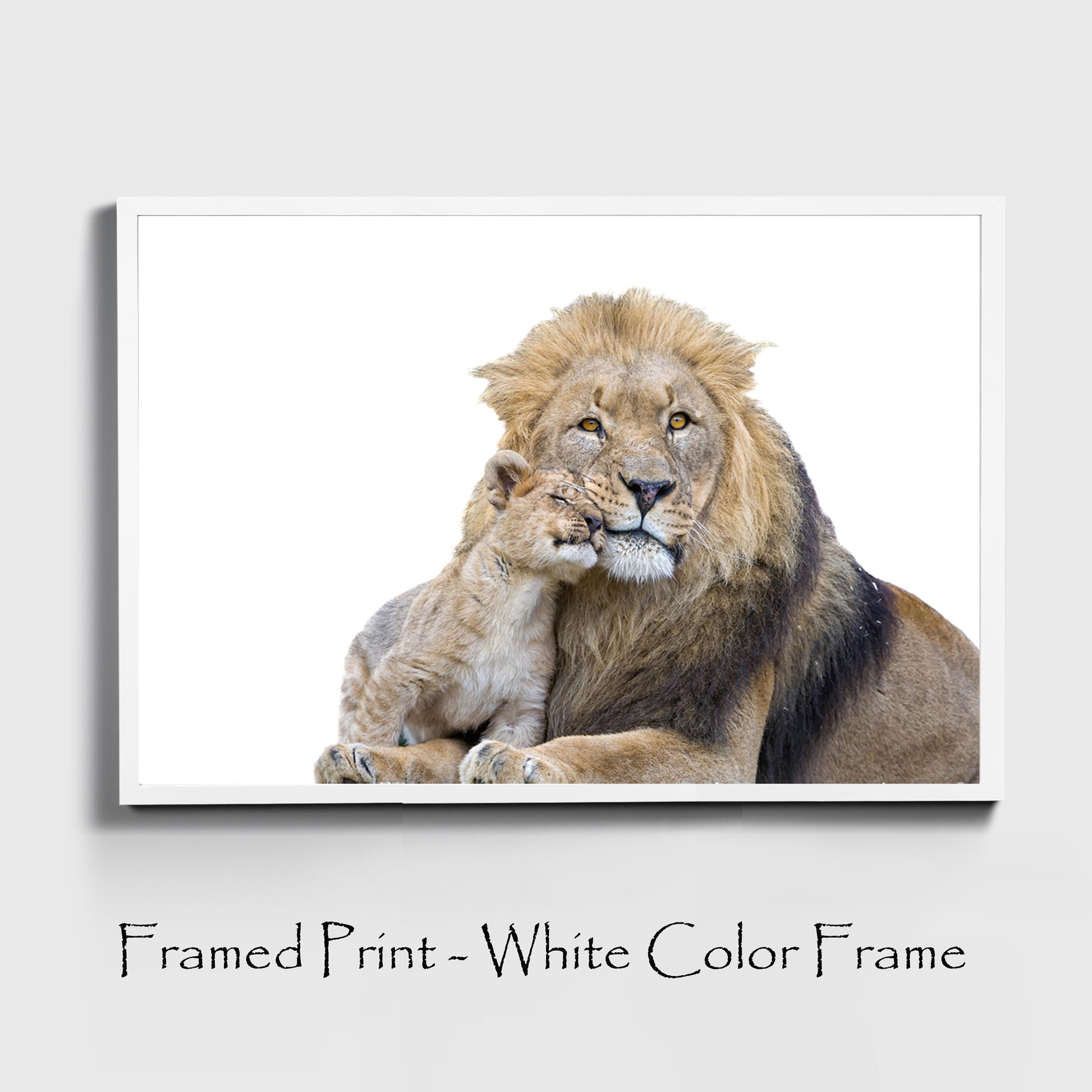 Lion and cub print in white color frame.