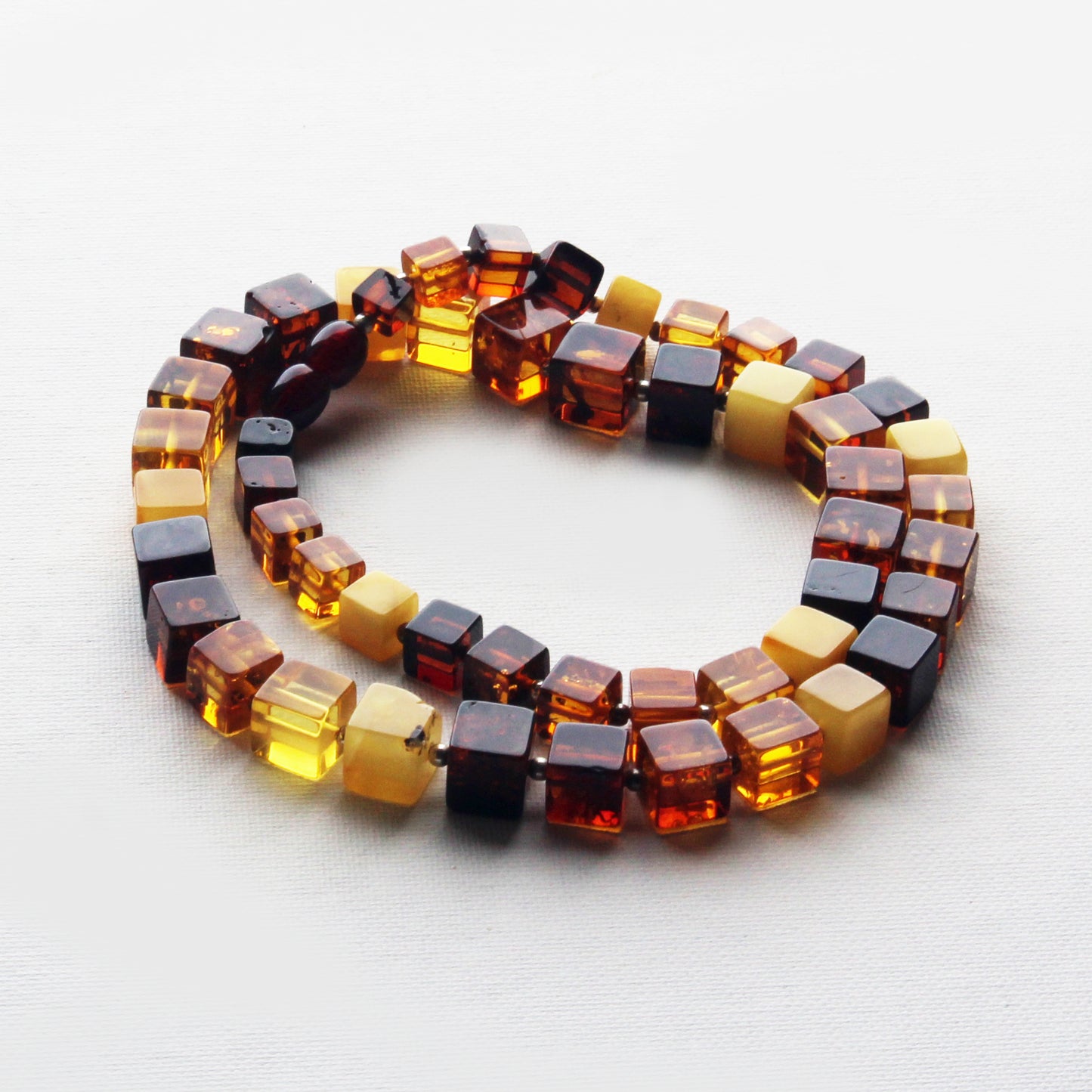 Baltic Amber Necklace, Gemstone Necklace, Amber Cubic Beads Necklace, Colorful Amber Stone Beads
