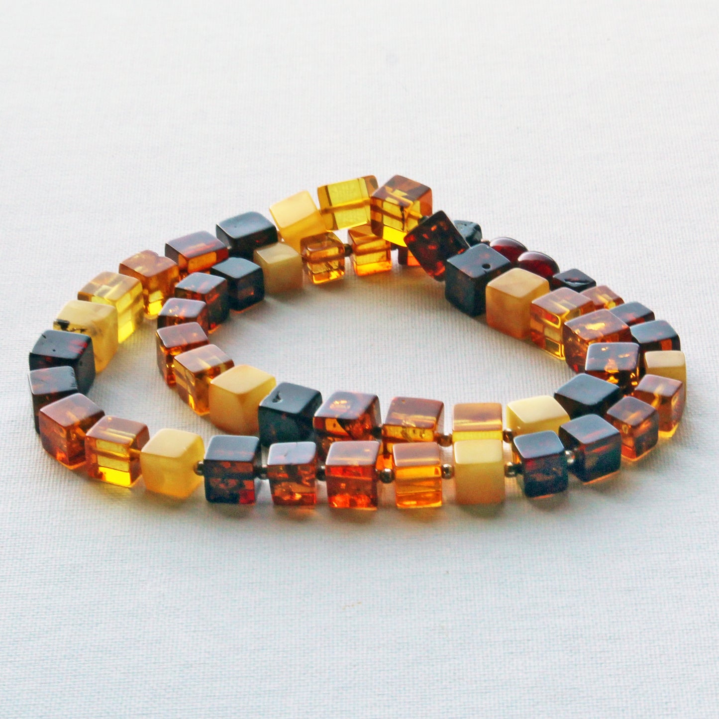 Baltic Amber Necklace, Gemstone Necklace, Amber Cubic Beads Necklace, Colorful Amber Stone Beads