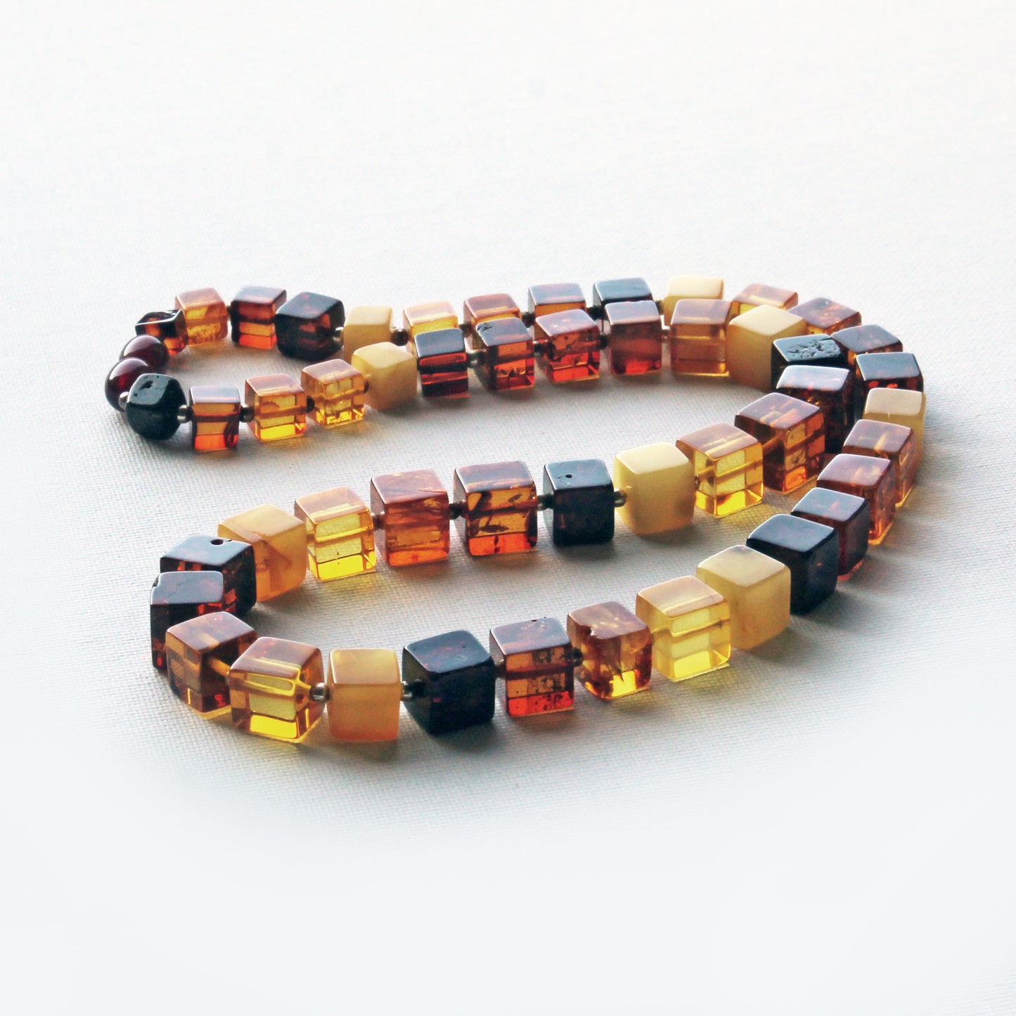 Baltic Amber Necklace, Gemstone Necklace, Amber Cubic Beads Necklace, Colorful Amber Stone Beads