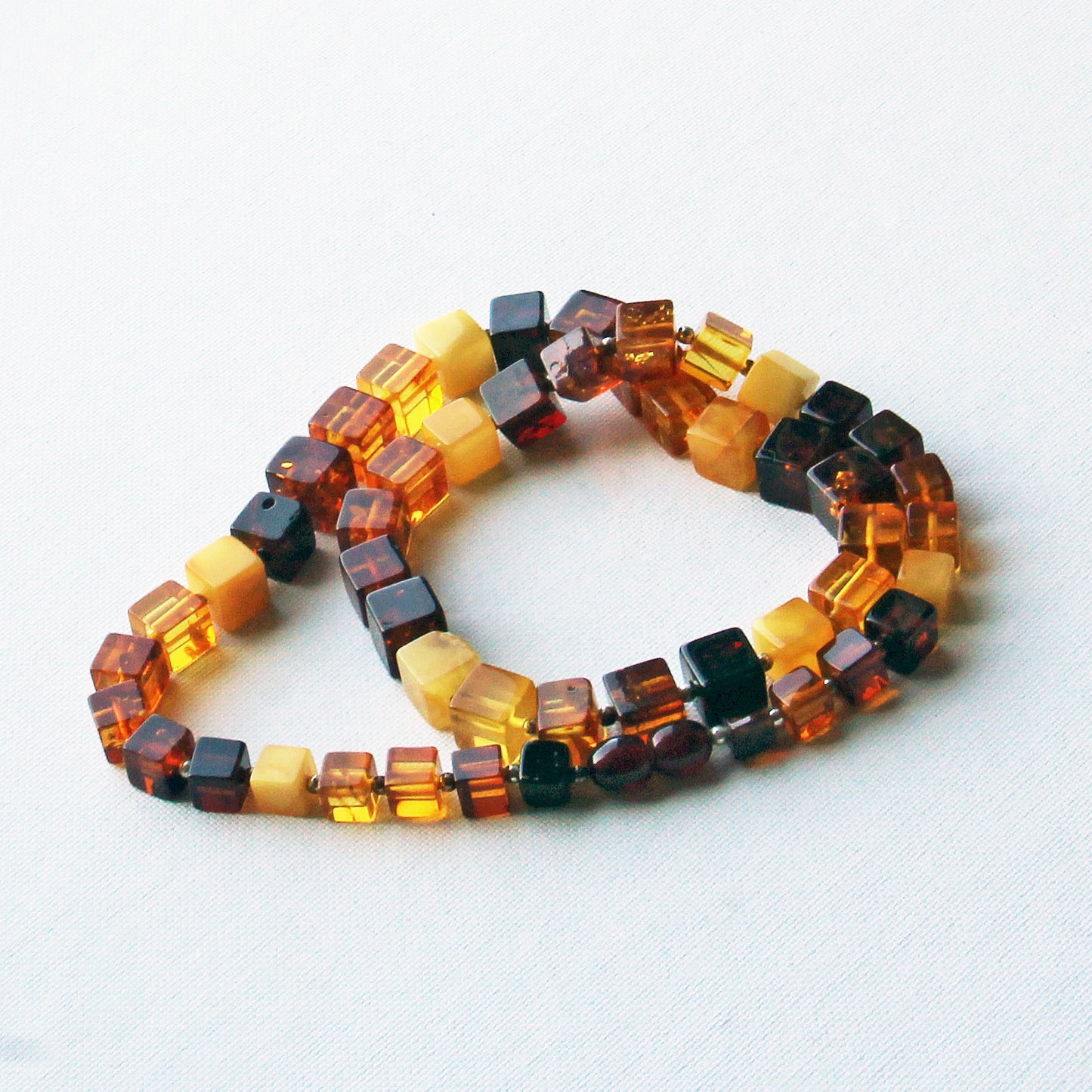 Baltic Amber Necklace, Gemstone Necklace, Amber Cubic Beads Necklace, Colorful Amber Stone Beads