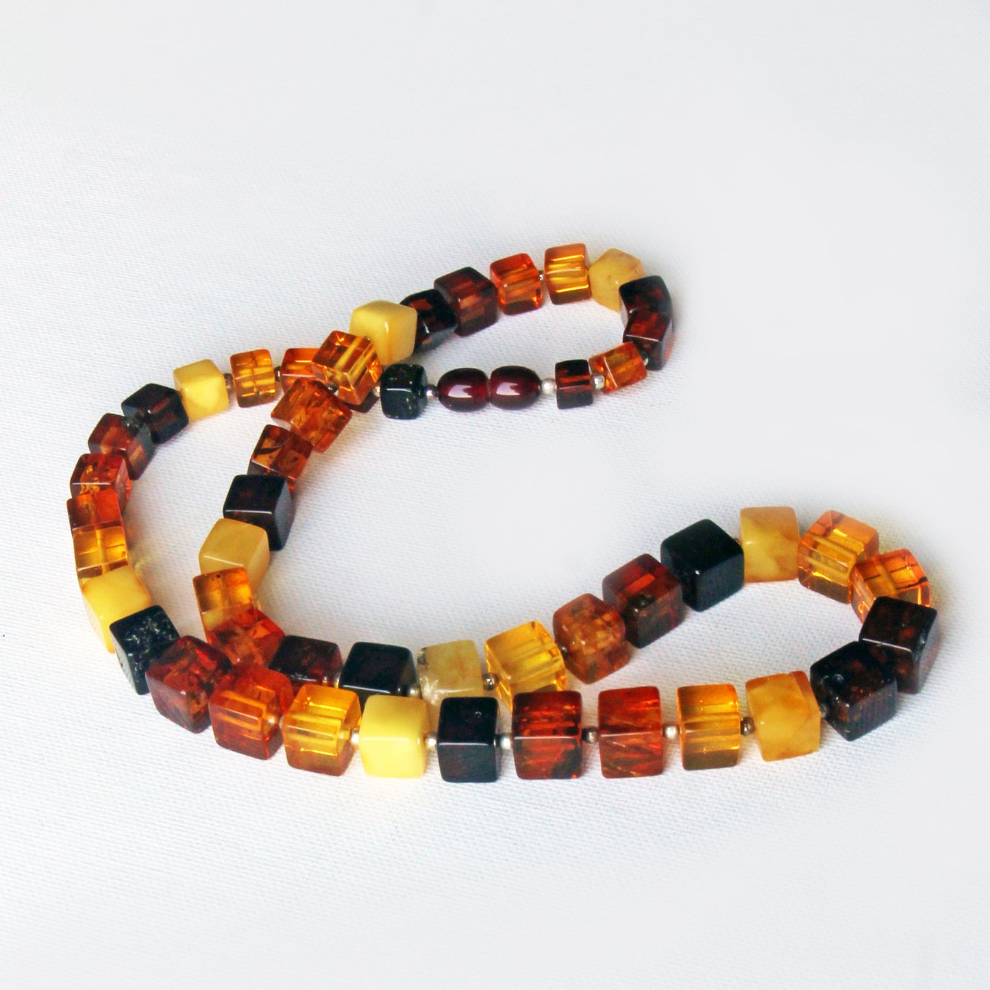 Baltic Amber Necklace, Gemstone Necklace, Amber Cubic Beads Necklace, Colorful Amber Stone Beads