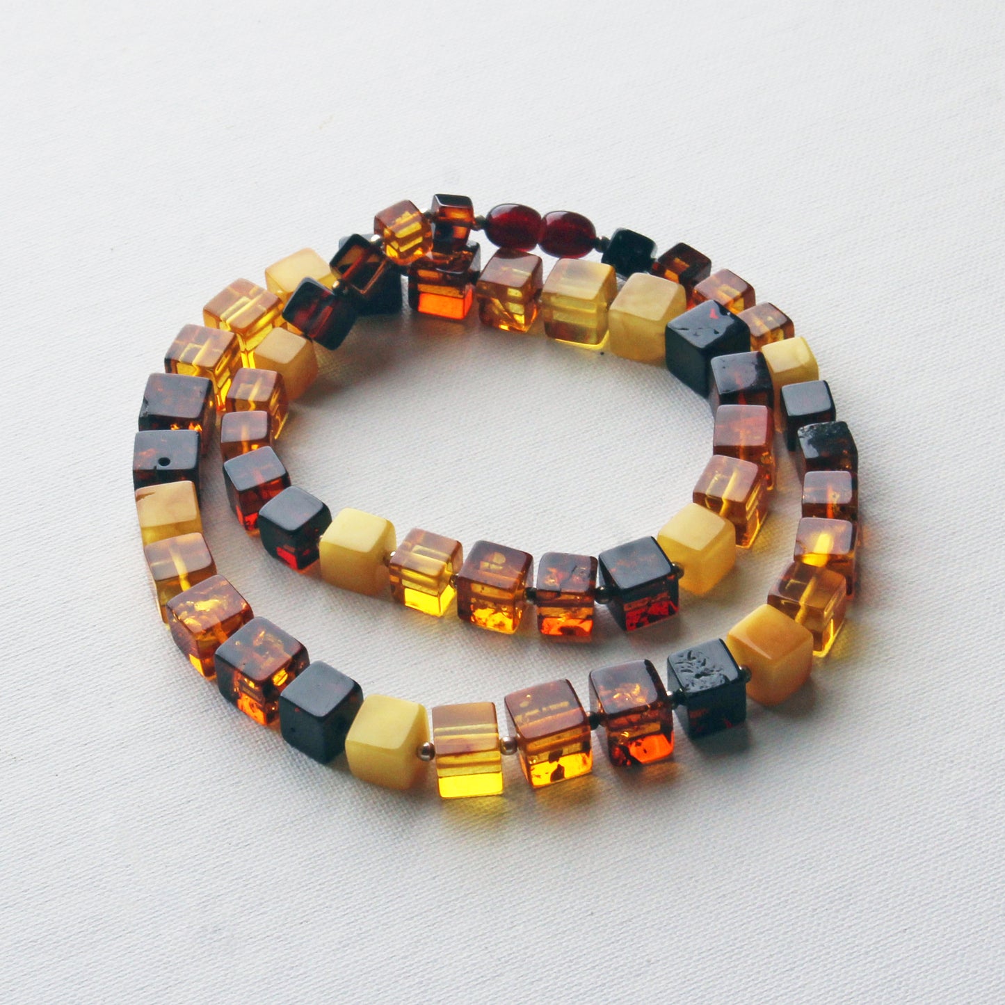 Baltic Amber Necklace, Gemstone Necklace, Amber Cubic Beads Necklace, Colorful Amber Stone Beads