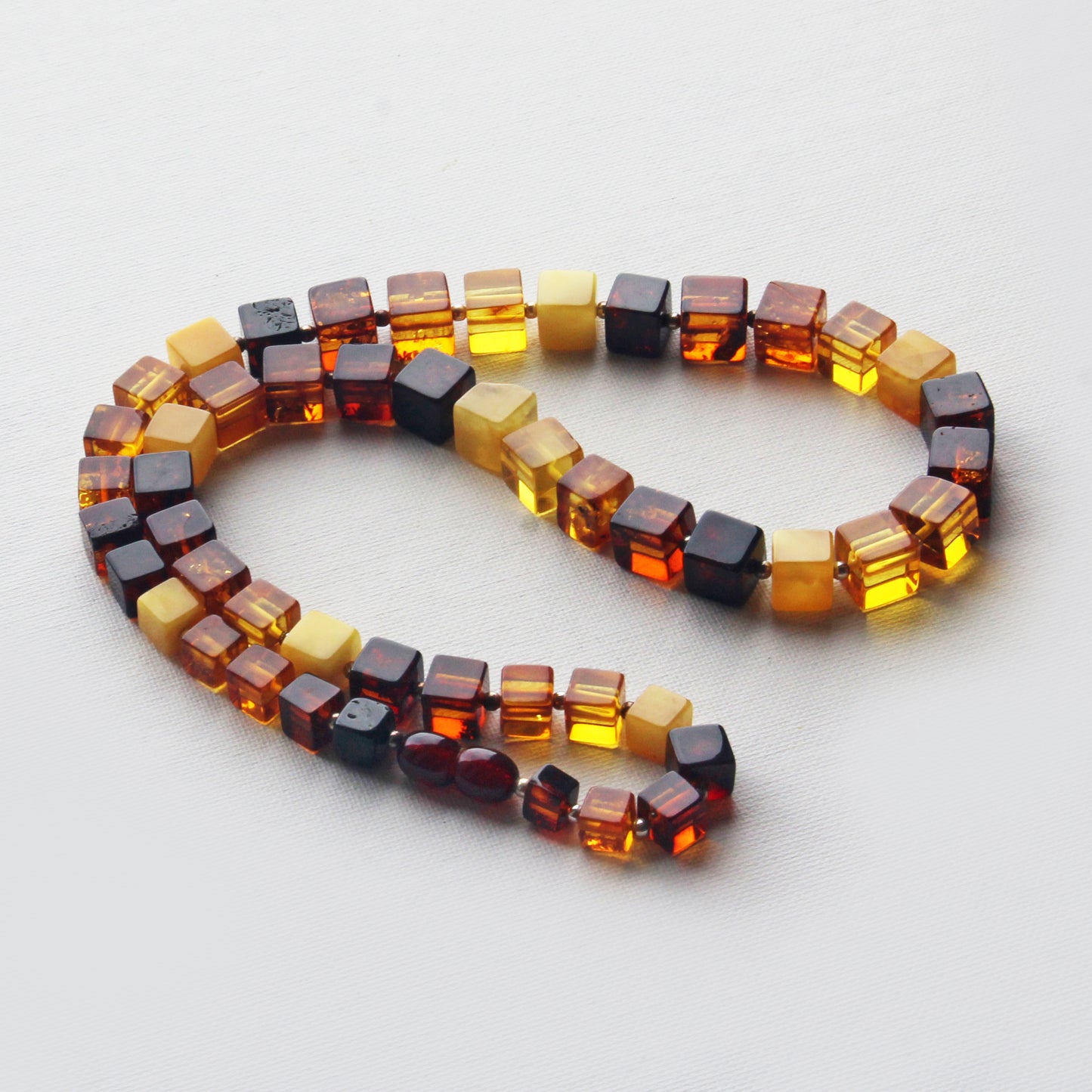 Baltic Amber Necklace, Gemstone Necklace, Amber Cubic Beads Necklace, Colorful Amber Stone Beads