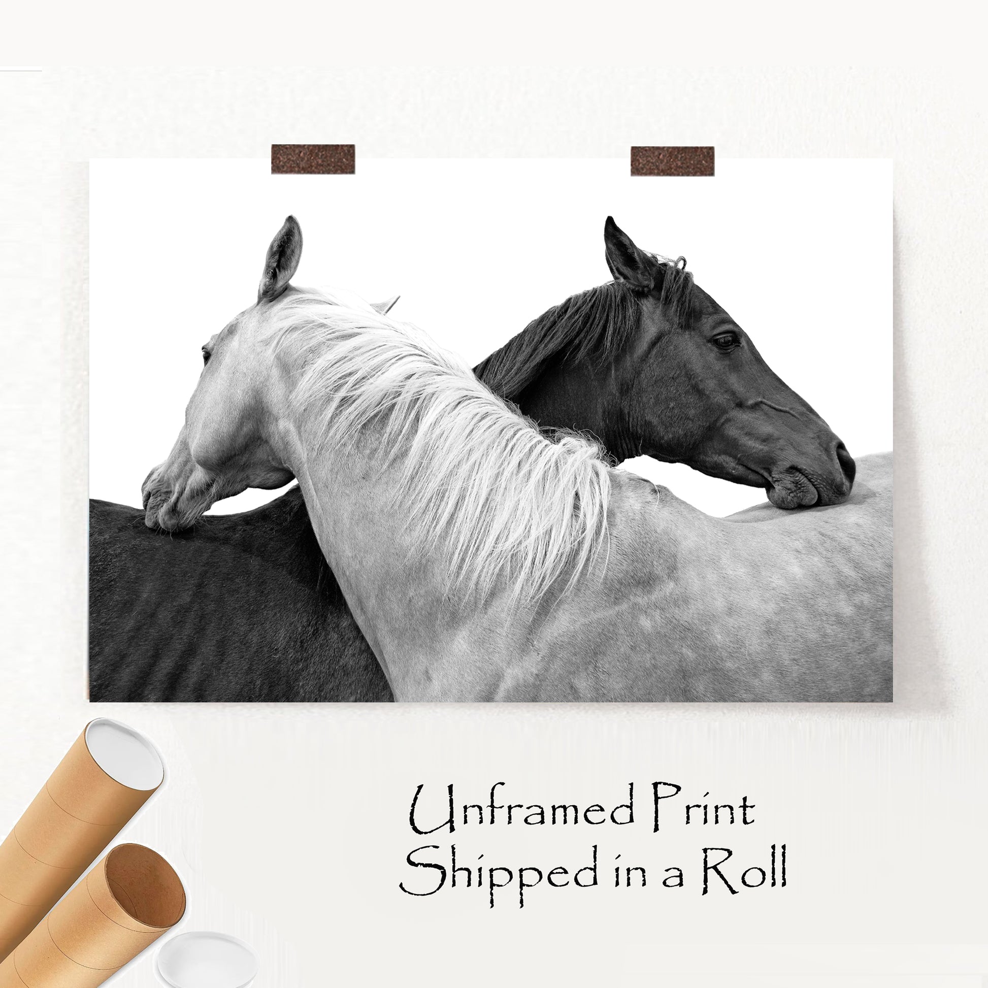 Two horse unframed print with postal packaging.