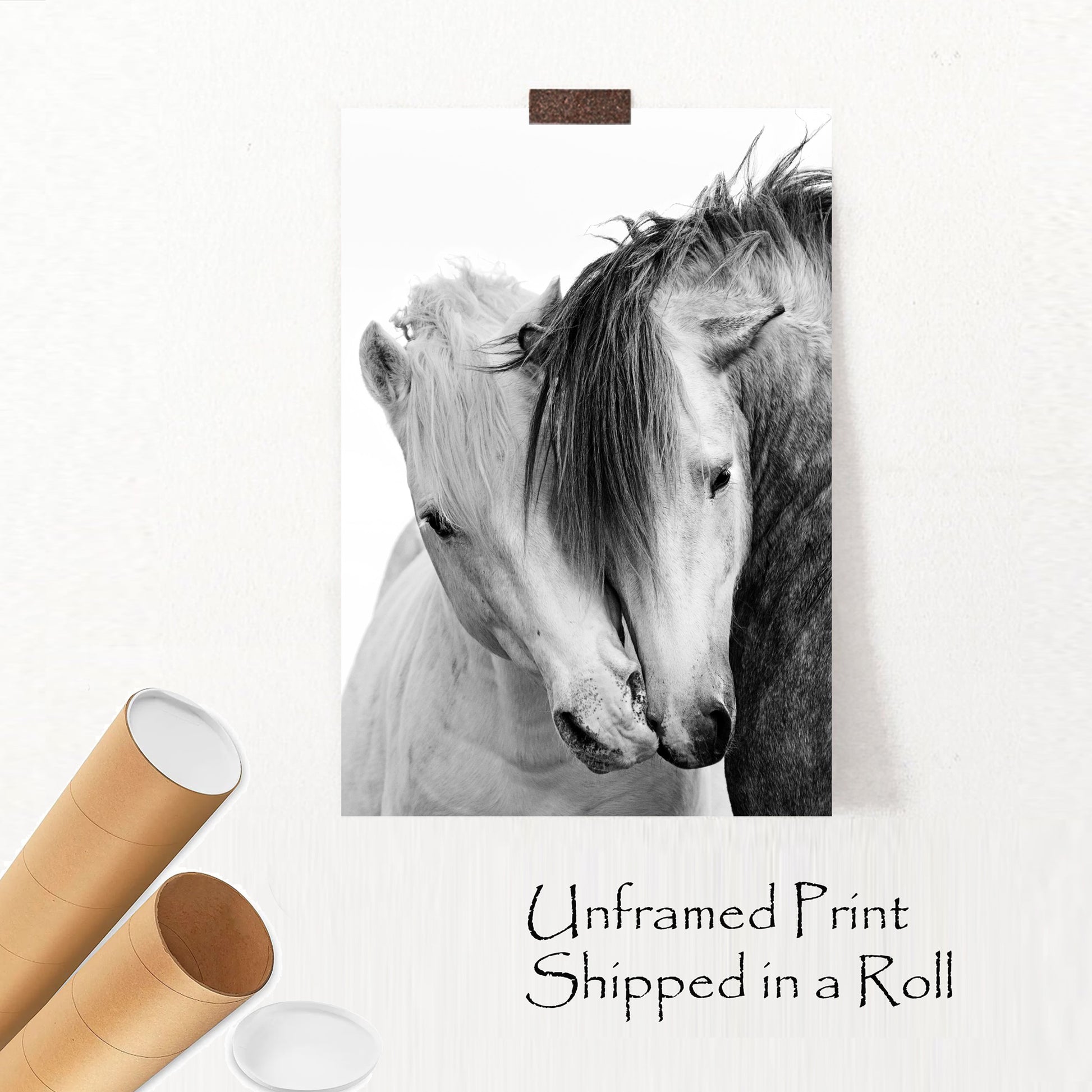 Unframed print with two kissing horses.