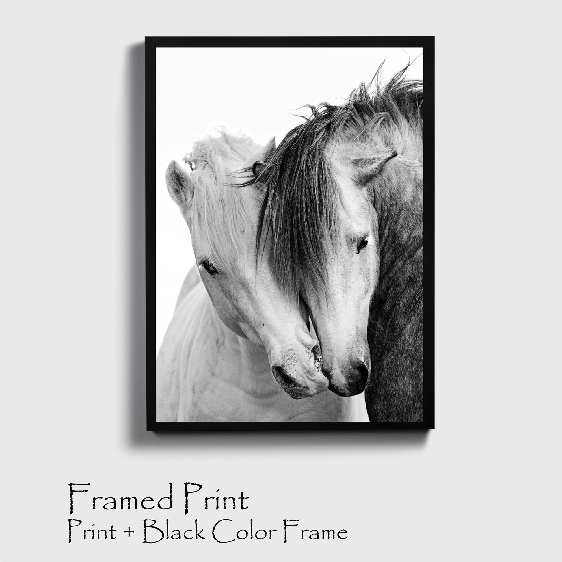 Two kissing horses print with black color frame.