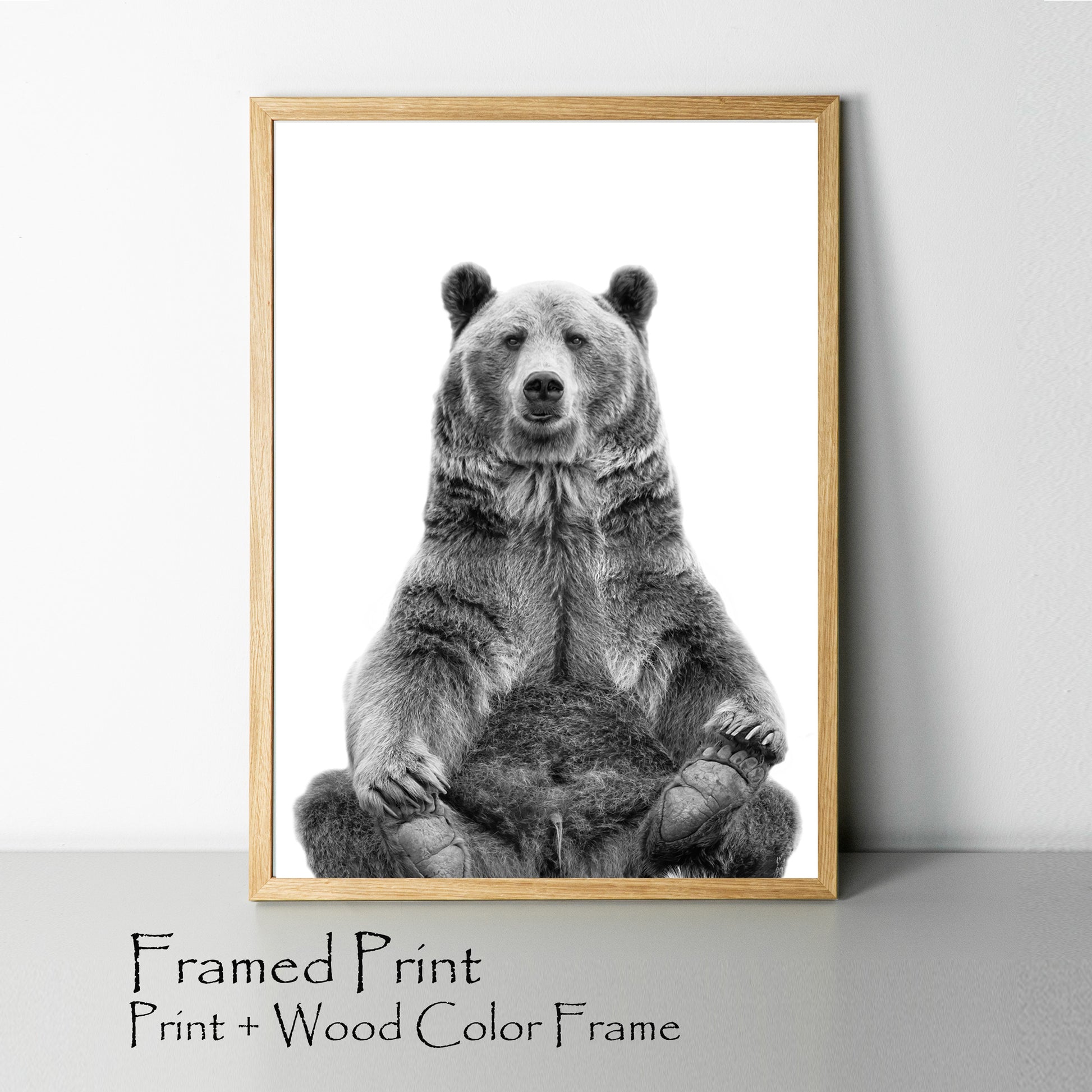 Bear print in wood color frame.